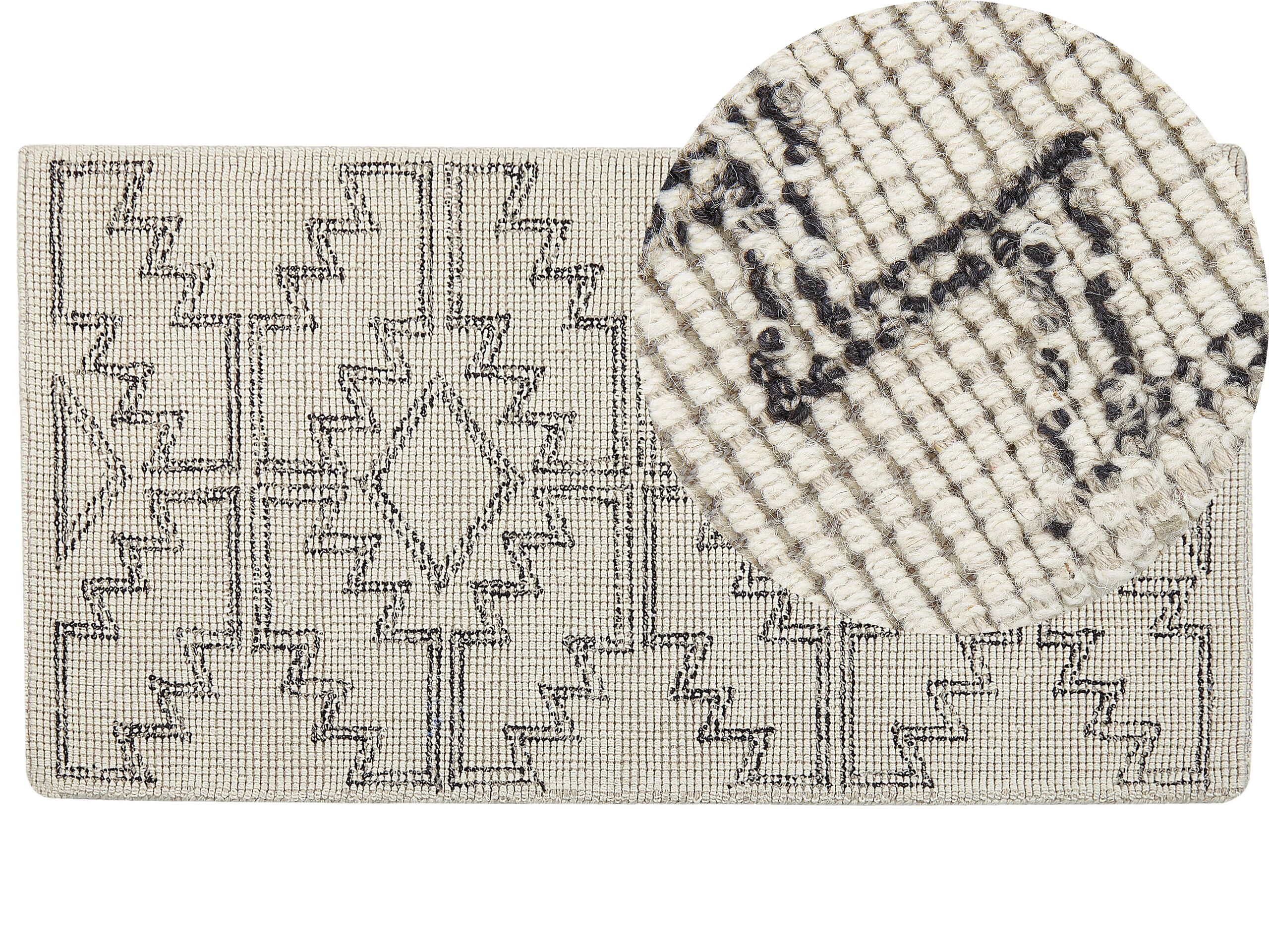 Wool Area Rug 80x150cm Beige and Black - Gemini Interiors