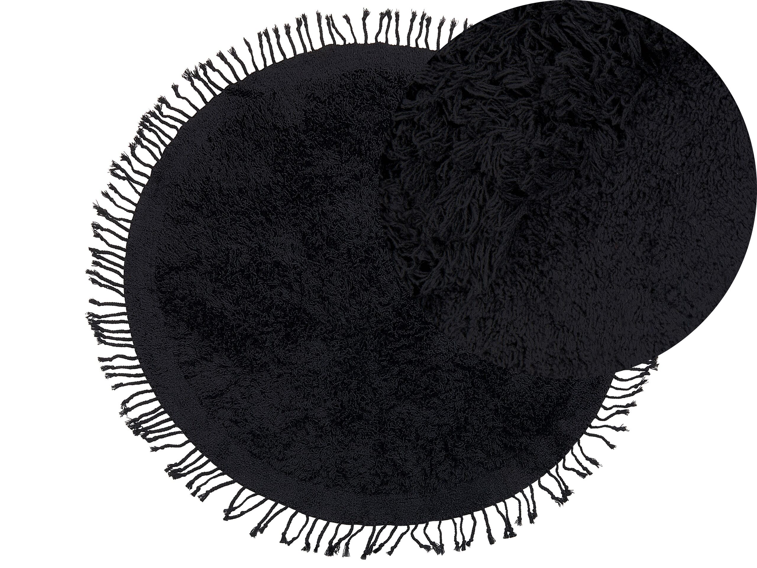Round Cotton Shaggy Area Rug 140cm Black - Gemini Interiors