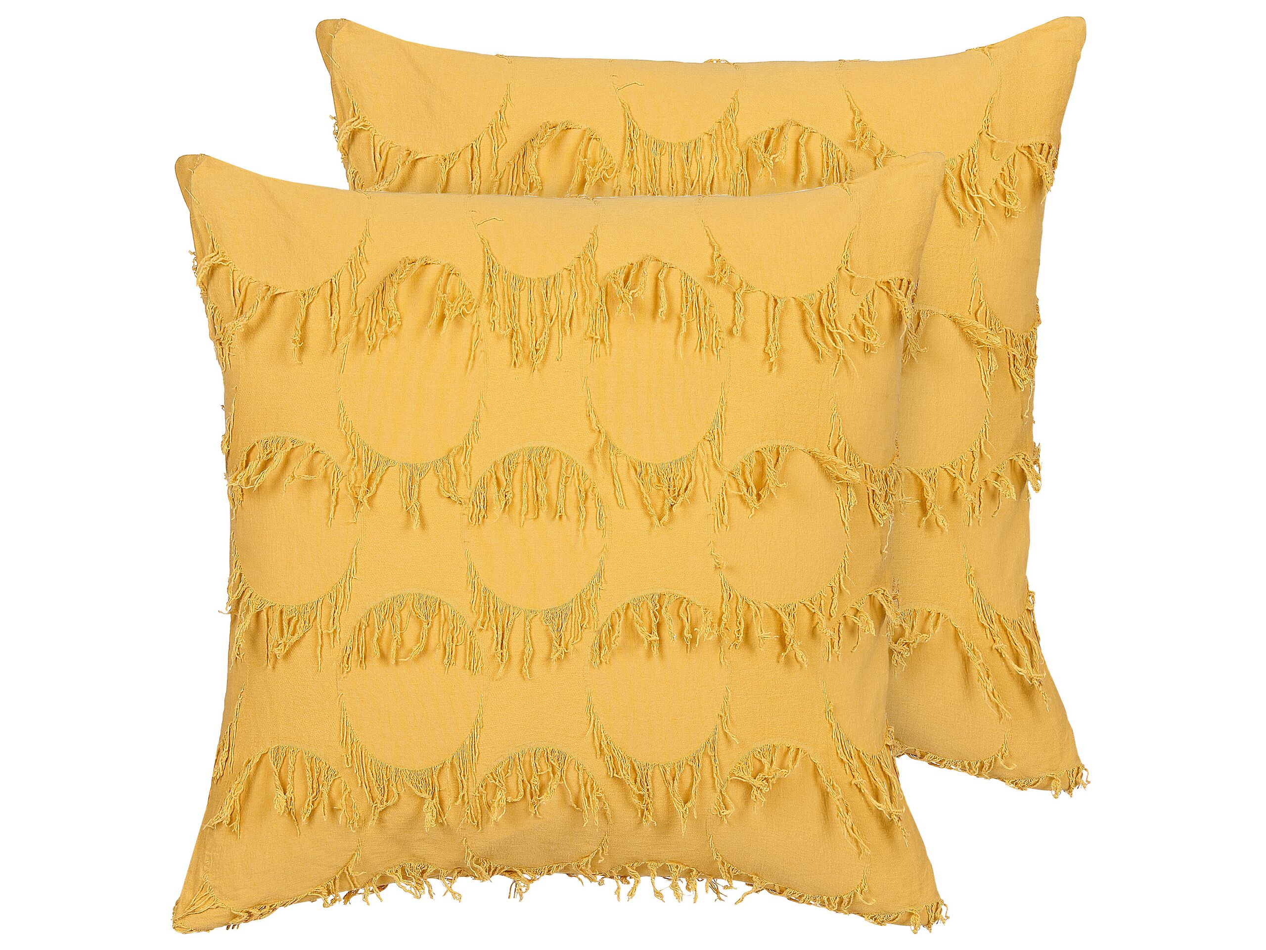 Set of 2 Cushions with Tassels 45x45cm Yellow - Gemini Interiors