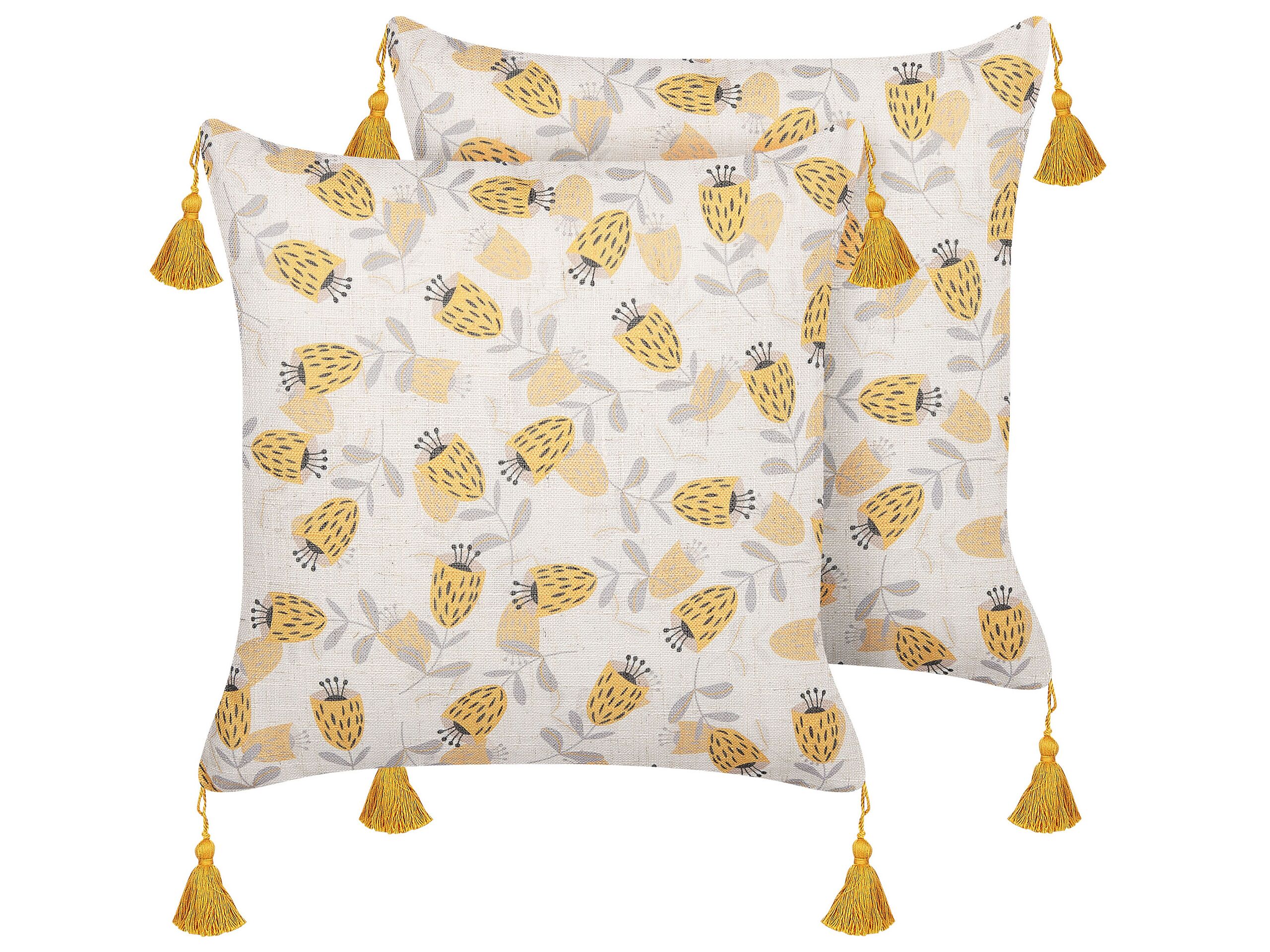 Set of 2 Cushions Flower Pattern 45x45cm Yellow and Beige - Gemini Interiors