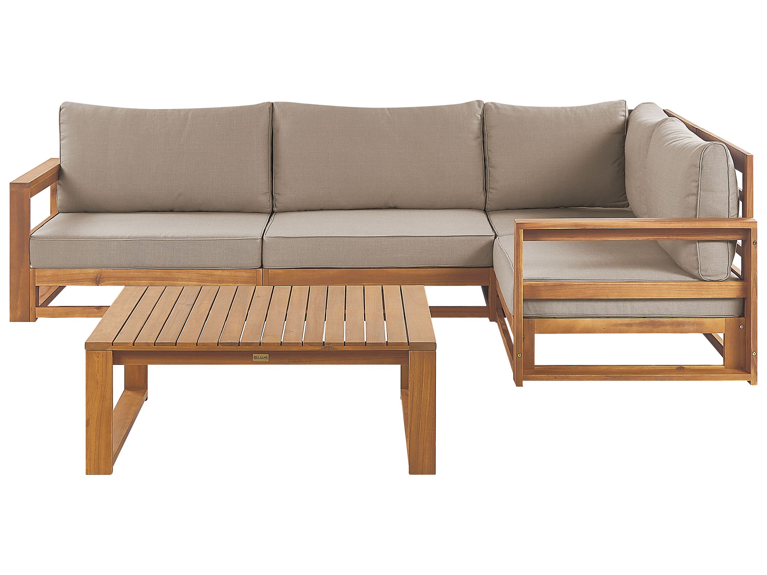 Left Hand 4 Seater Certified Acacia Wood Garden Corner Sofa Set Light TIMOR II - Gemini Interiors