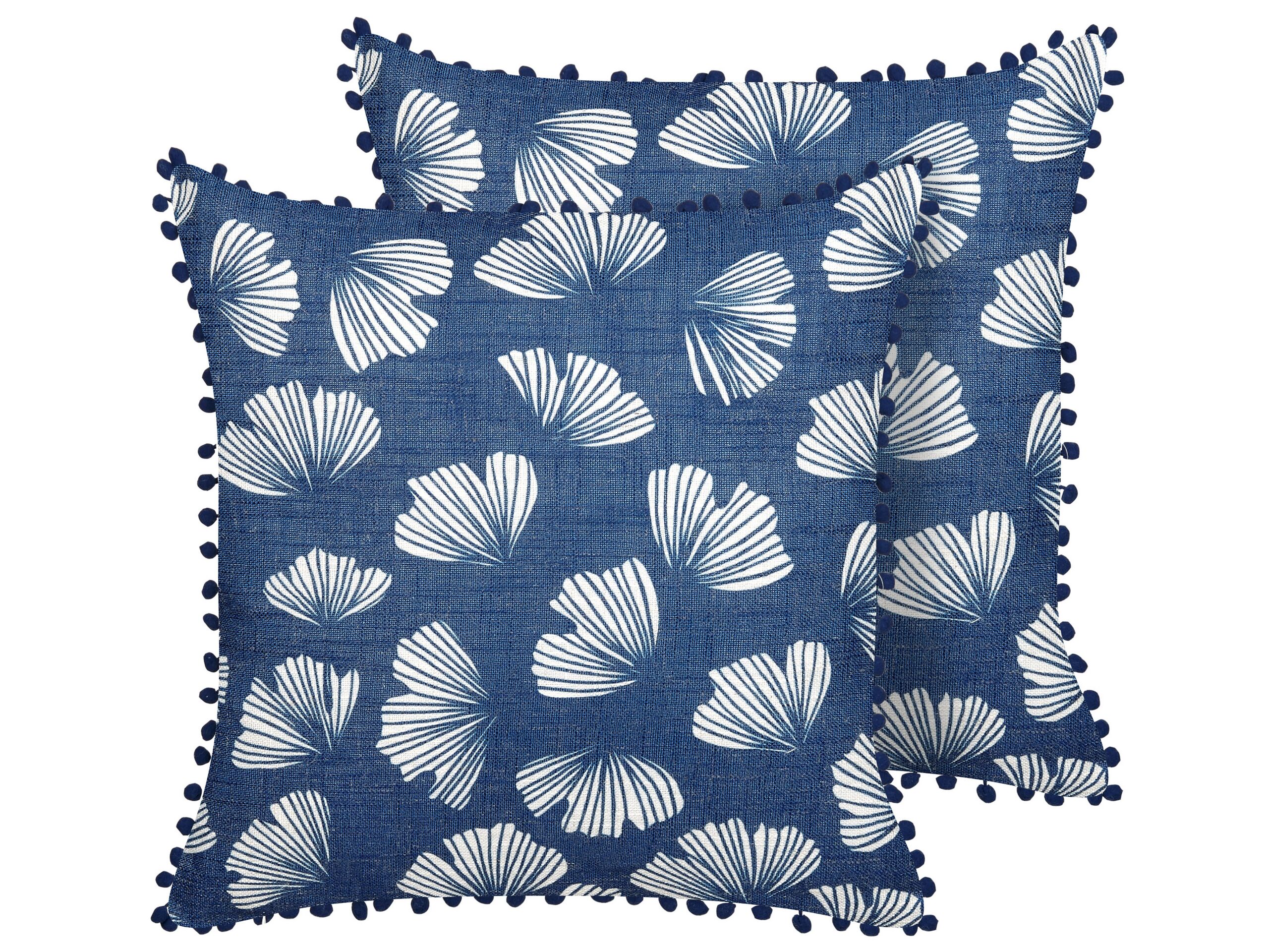 Set of 2 Cushions Leaf Pattern 45x45cm Blue and White - Gemini Interiors