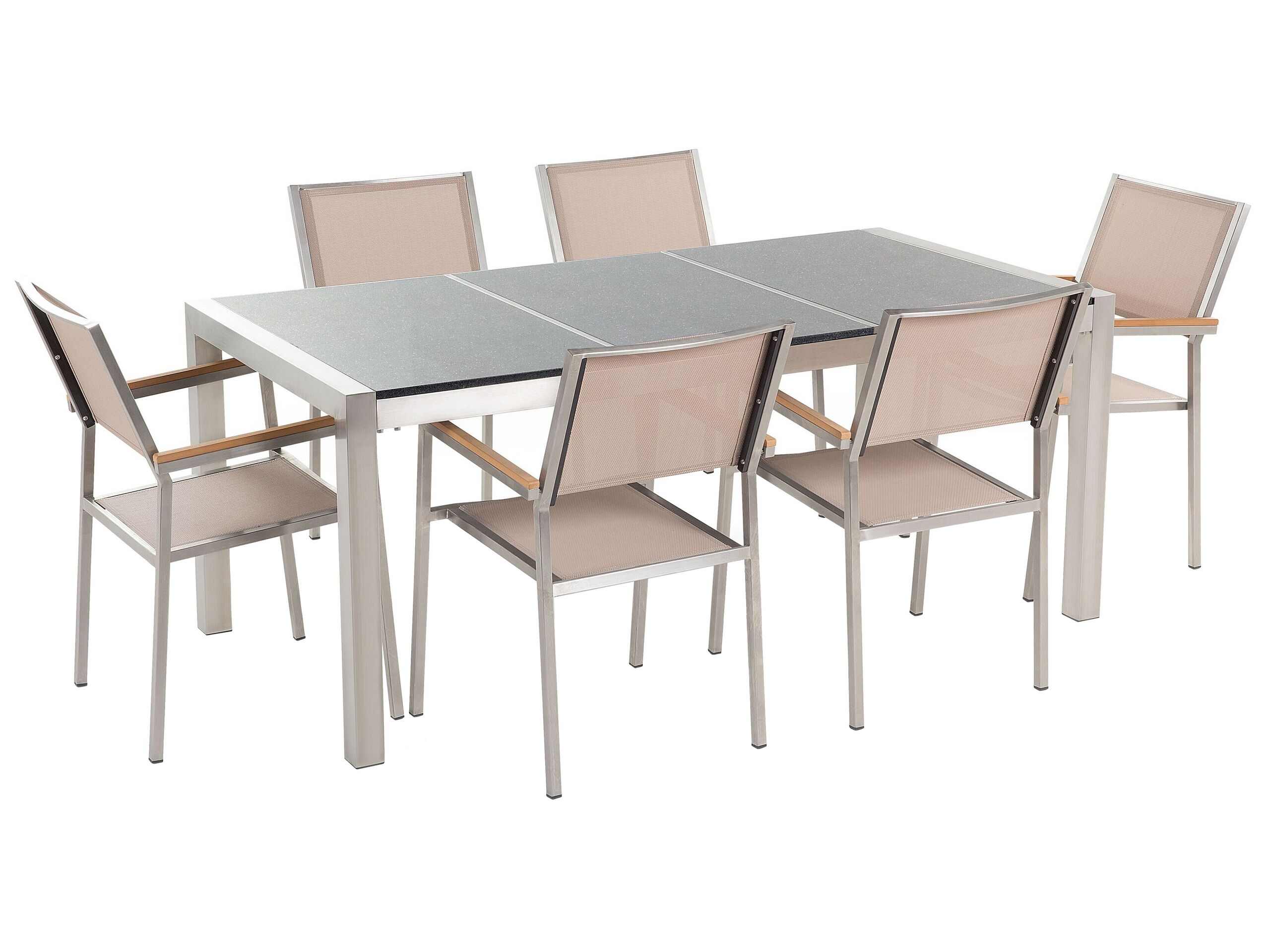 6 Seater Garden Dining Set Grey Granite Triple Plate Top with Beige Chairs GROSSETO - Gemini Interiors