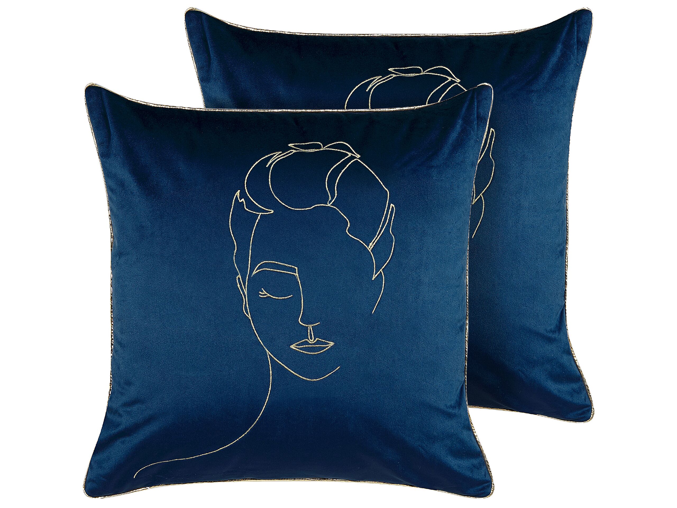 Set of 2 Velvet Cushions 45x45cm Blue - Gemini Interiors