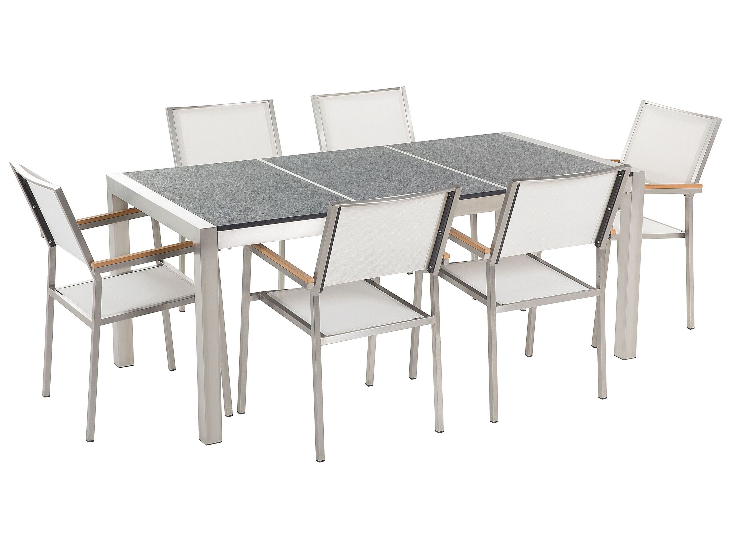 6 Seater Garden Dining Set Black Basalt Top White Chairs GROSSETO - Gemini Interiors