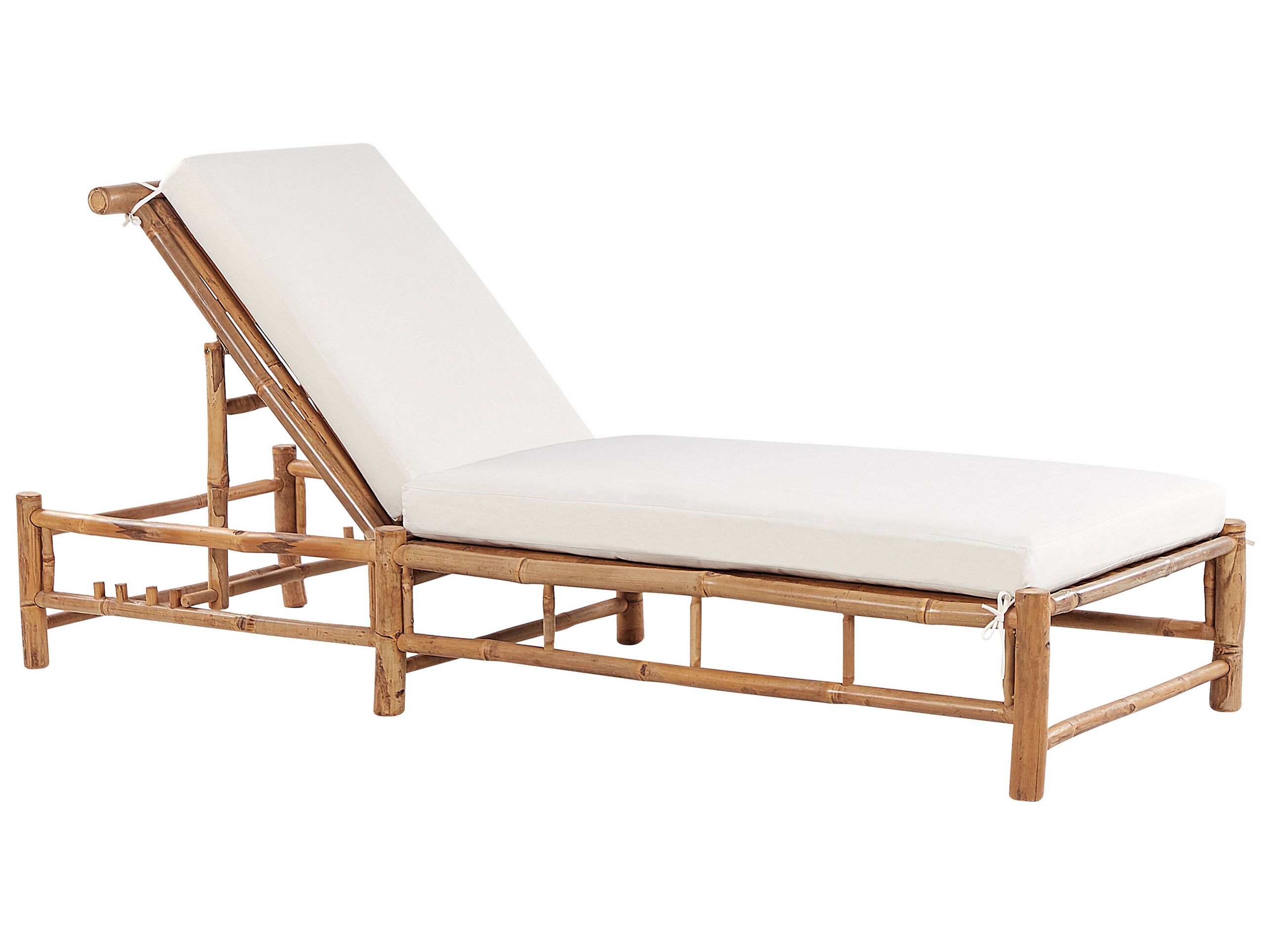 Bamboo Sun Lounger Light Wood and Off-White LIGURE - Gemini Interiors