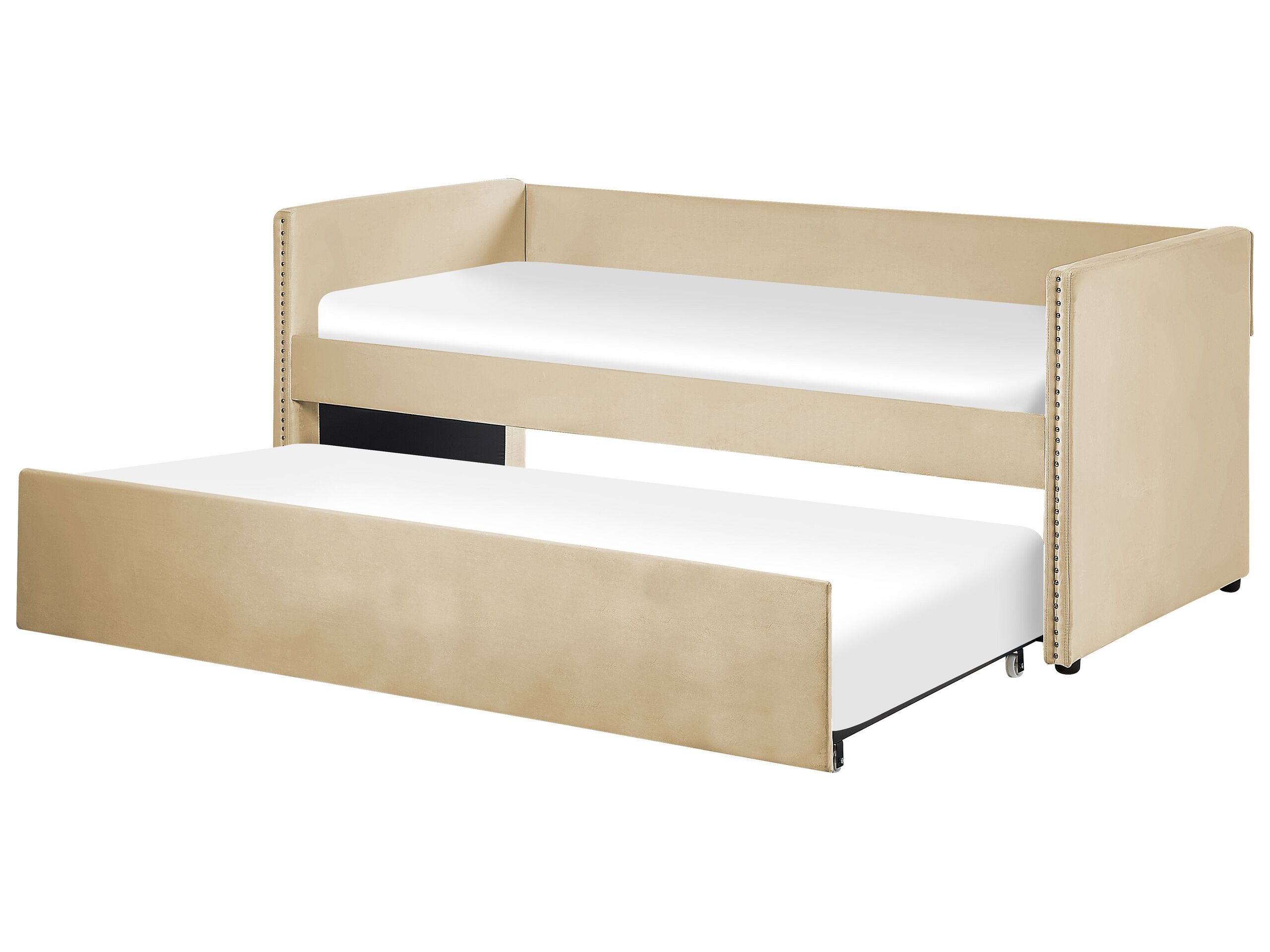 Velvet EU Single Trundle Bed Beige TROYES - Gemini Interiors