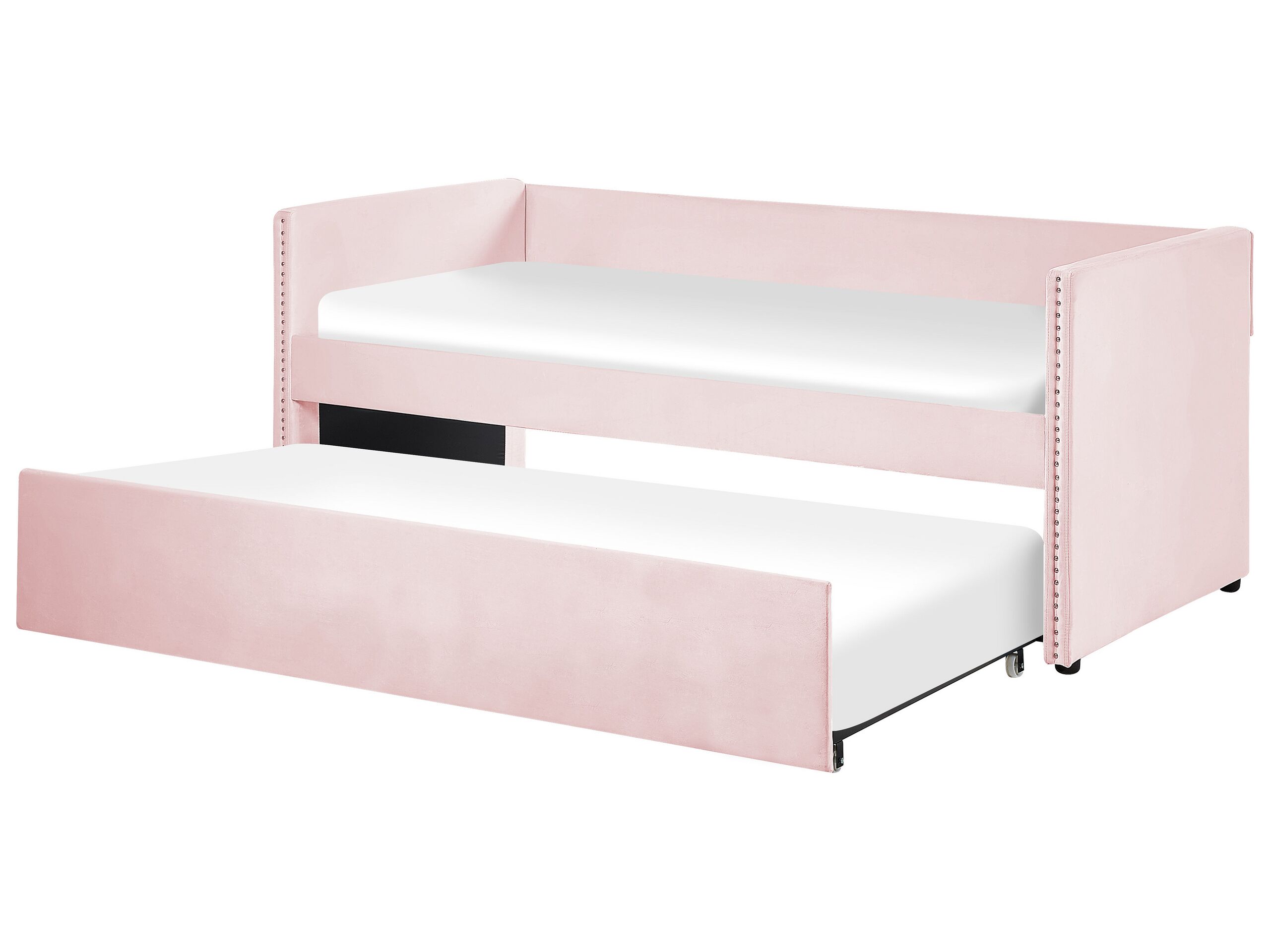 Velvet EU Single Trundle Bed Light Pink TROYES - Gemini Interiors