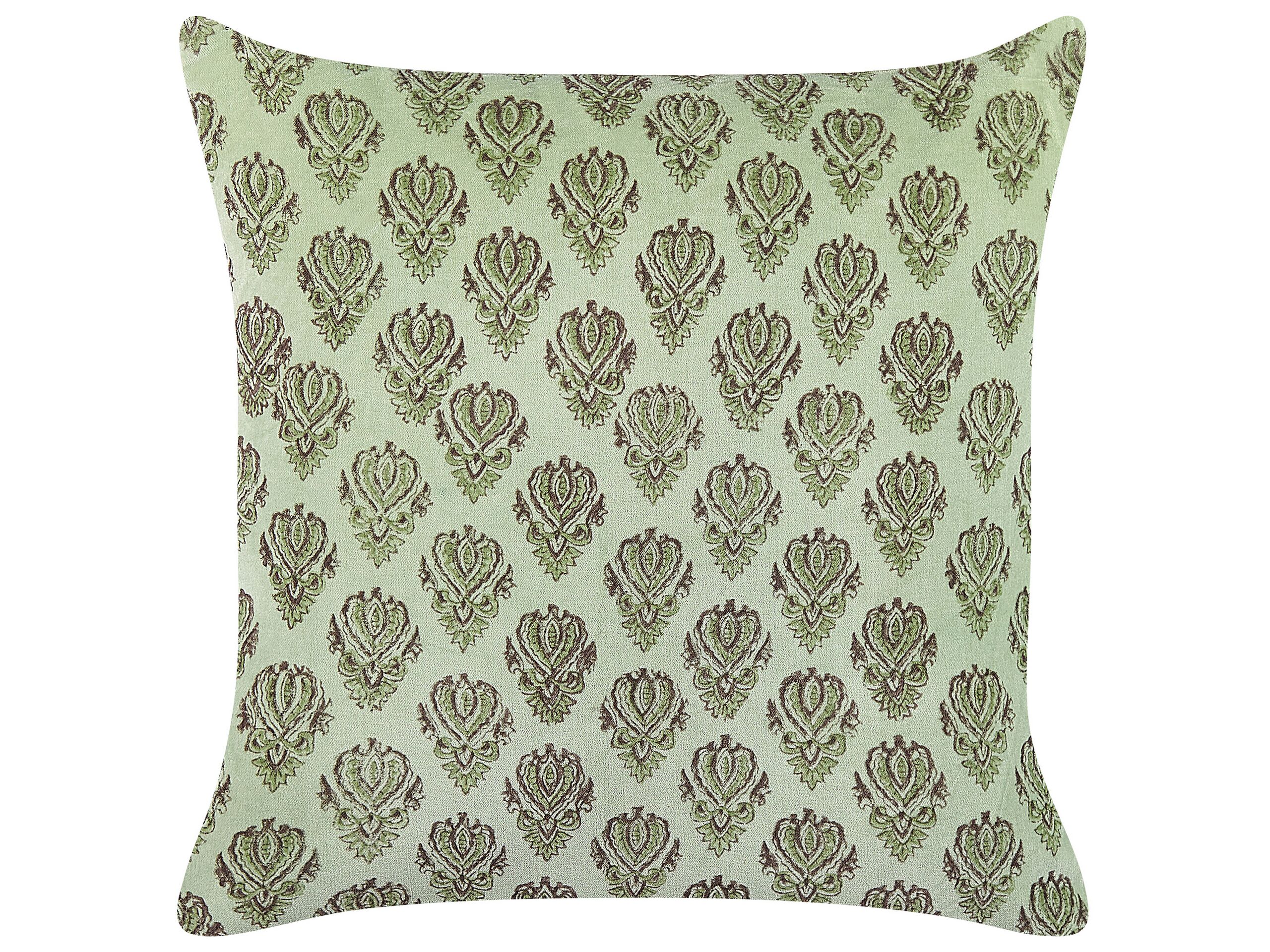 Velvet Cushion Floral Motif 45x45cm Green - Gemini Interiors