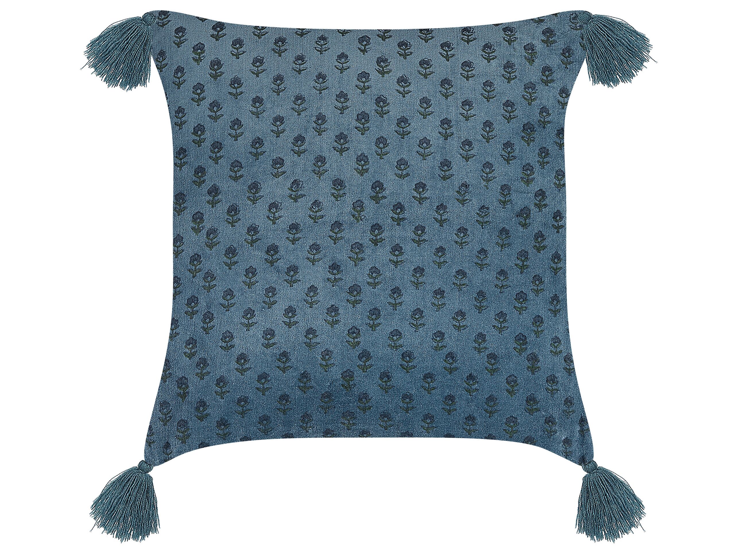 Velvet Cushion Floral Motif with Tassels 45x45cm Dark Blue - Gemini Interiors