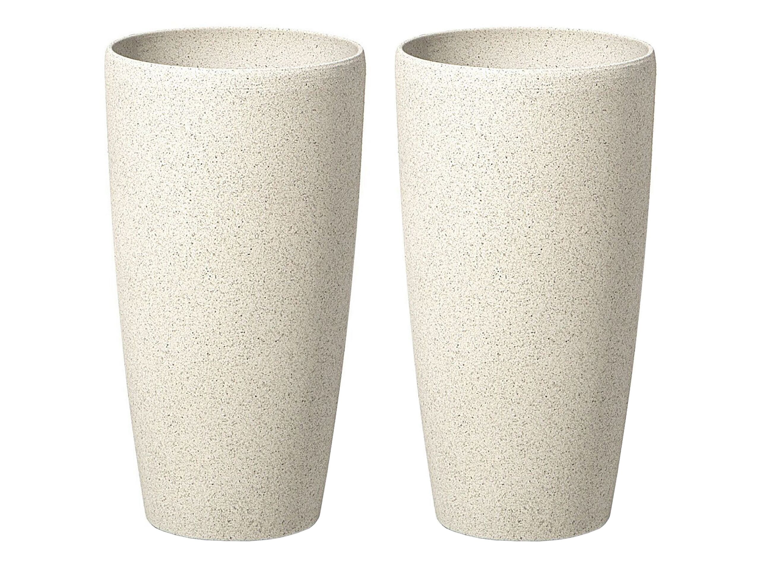 Set of 2 Plant Pots Stone 23 x 23 x 43 cm Beige ABDERA - Gemini Interiors