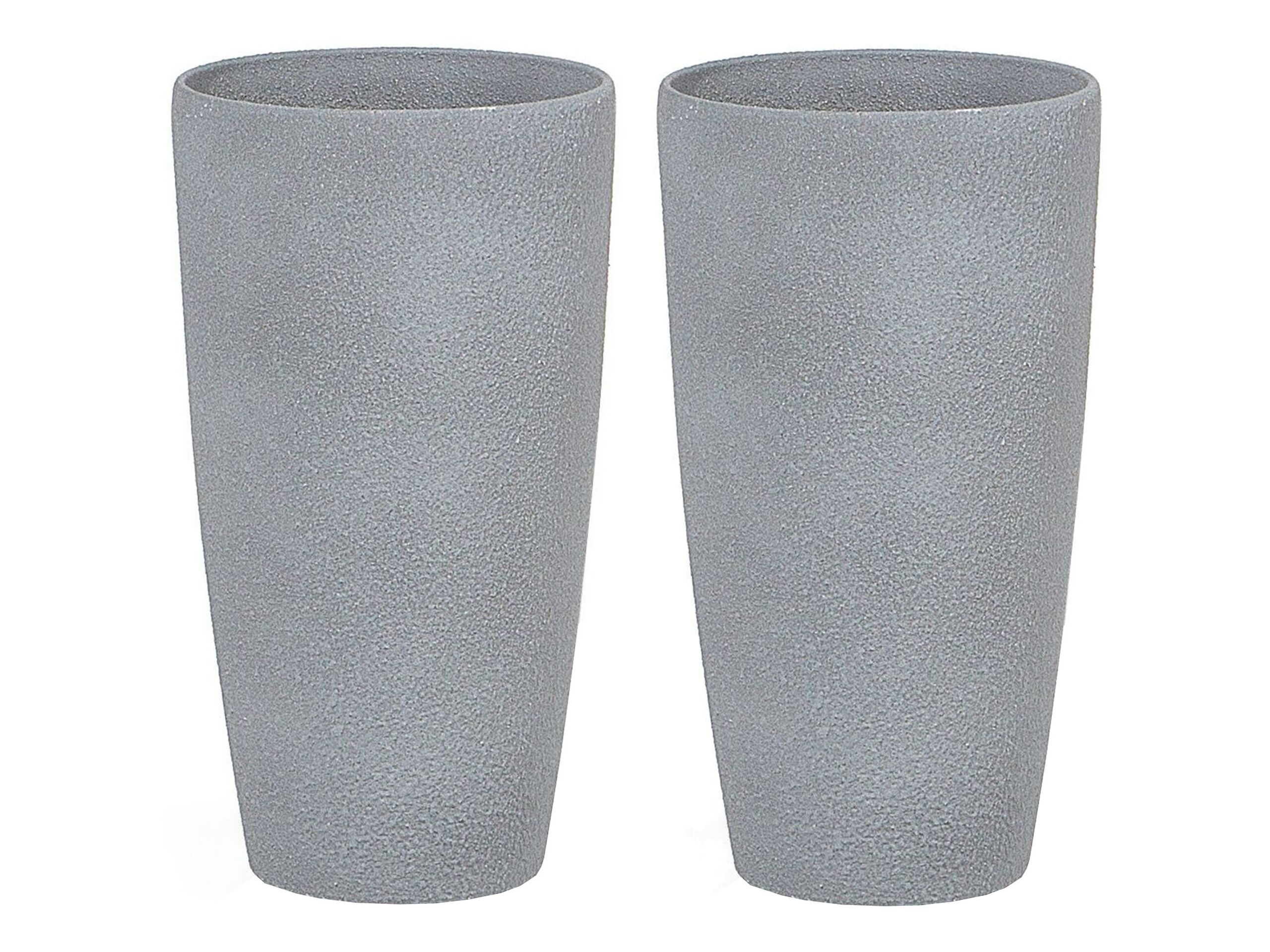 Set of 2 Plant Pots Stone 23 x 23 x 43 cm Grey ABDERA - Gemini Interiors