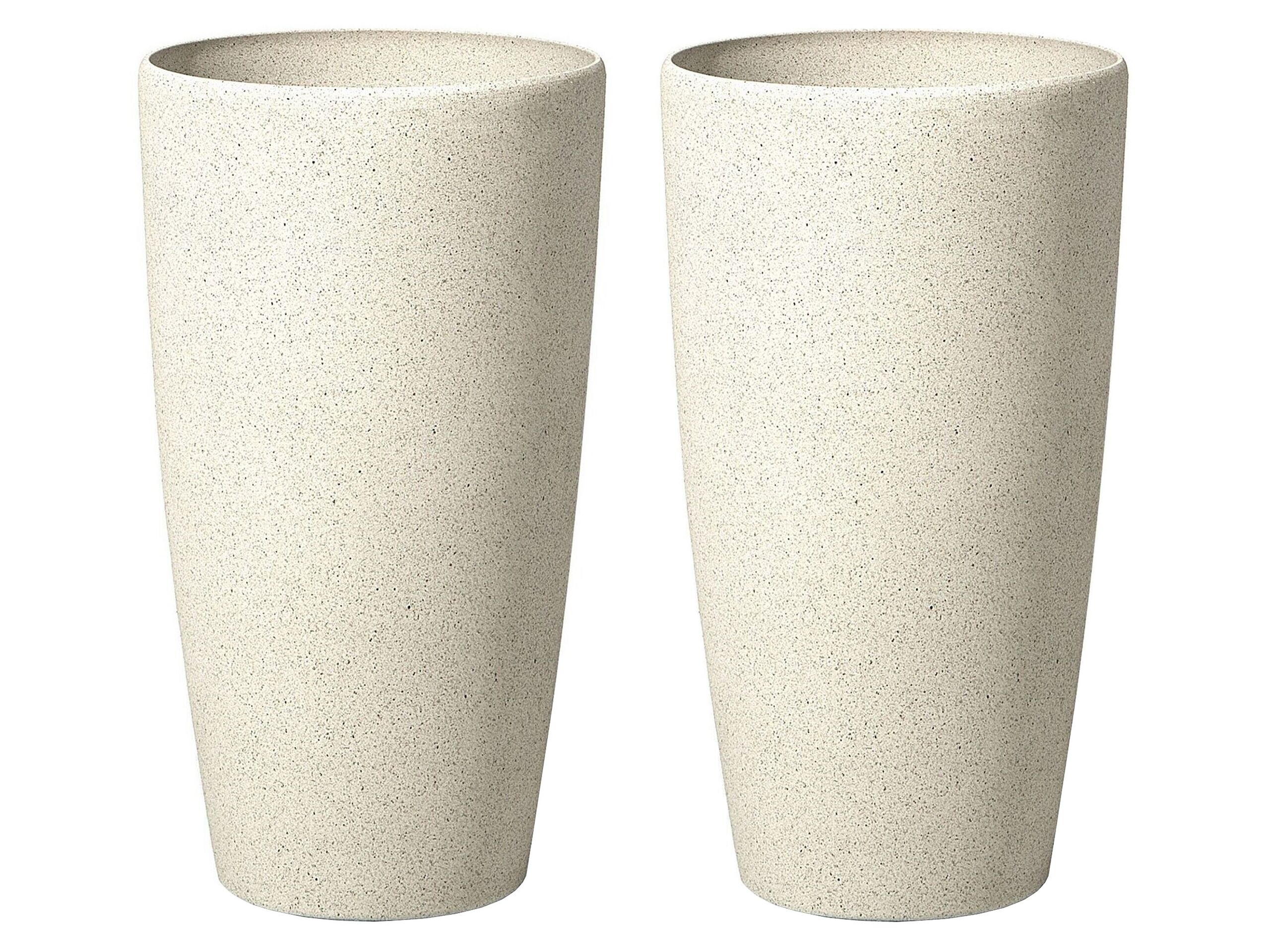 Set of 2 Plant Pots Stone 31 x 31 x 58 cm Beige ABDERA - Gemini Interiors