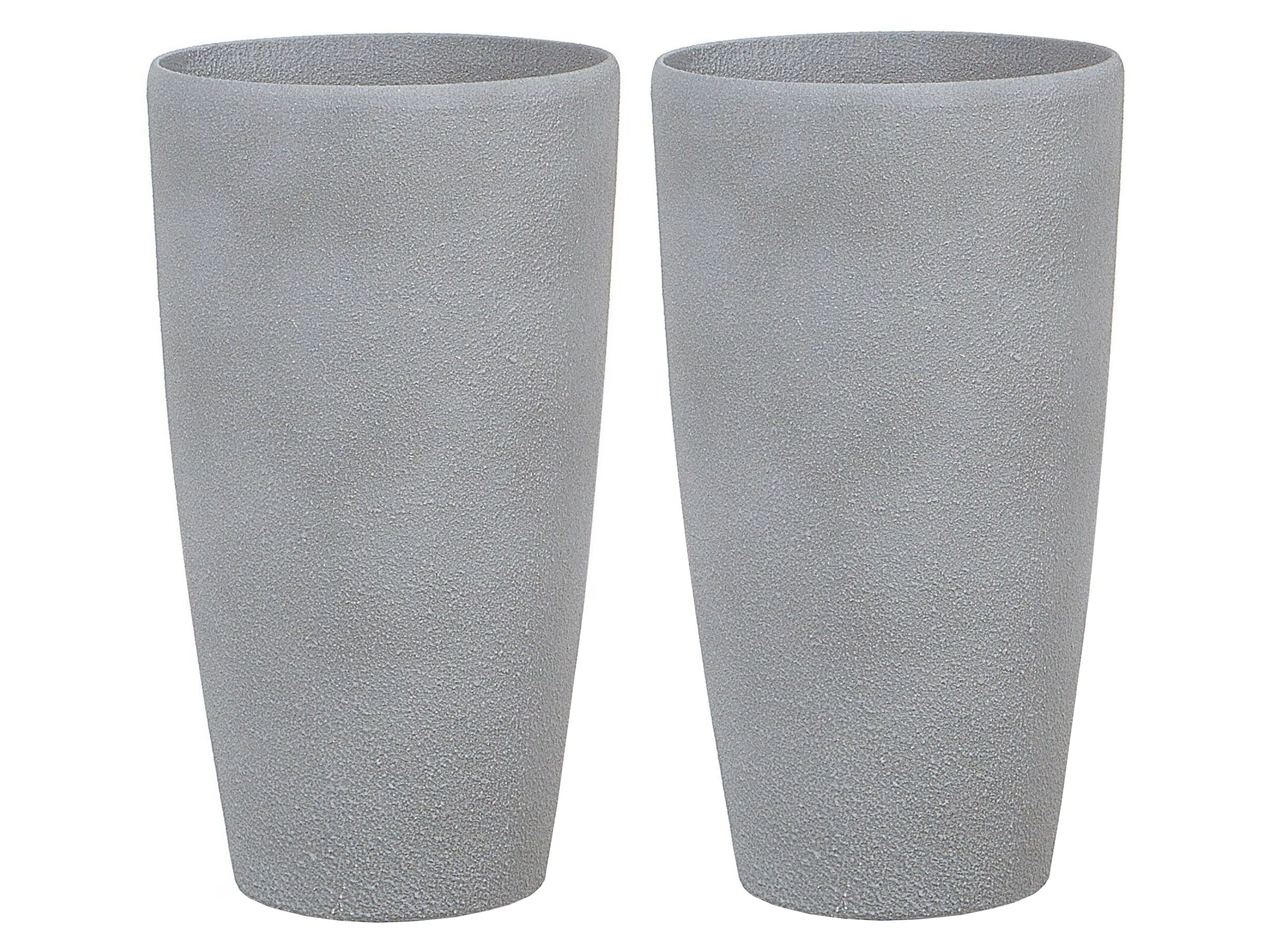 Set of 2 Plant Pots Stone 31 x 31 x 58 cm Grey ABDERA - Gemini Interiors