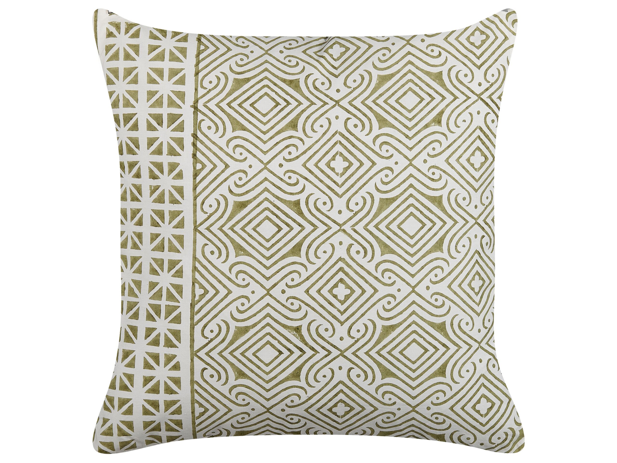 Cotton Cushion Oriental Pattern 45x45cm Green and White - Gemini Interiors