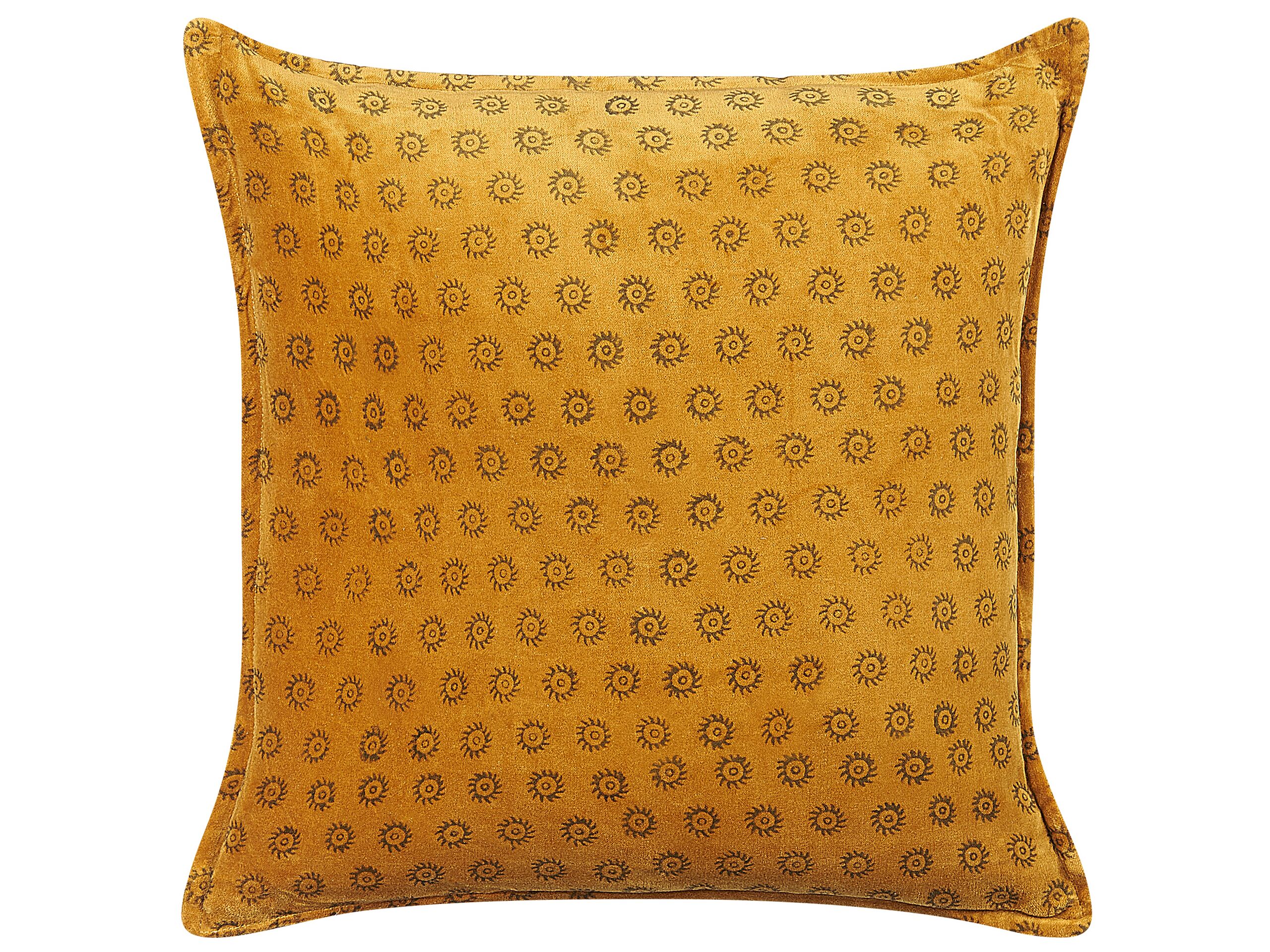Velvet Cushion Sun Pattern 45x45cm Yellow - Gemini Interiors