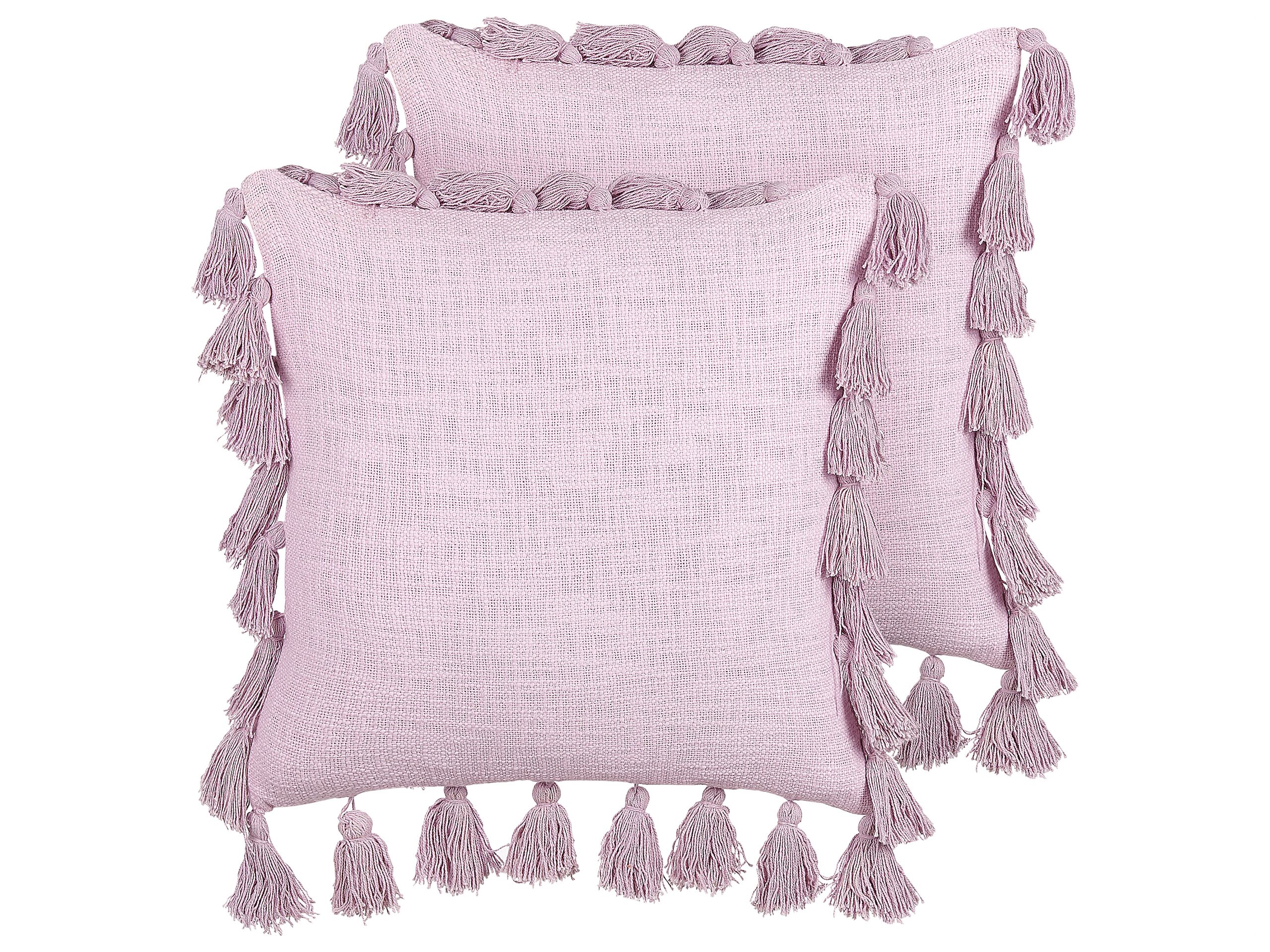 Set of 2 Cotton Cushions with Tassels 45x45cm Pink - Gemini Interiors