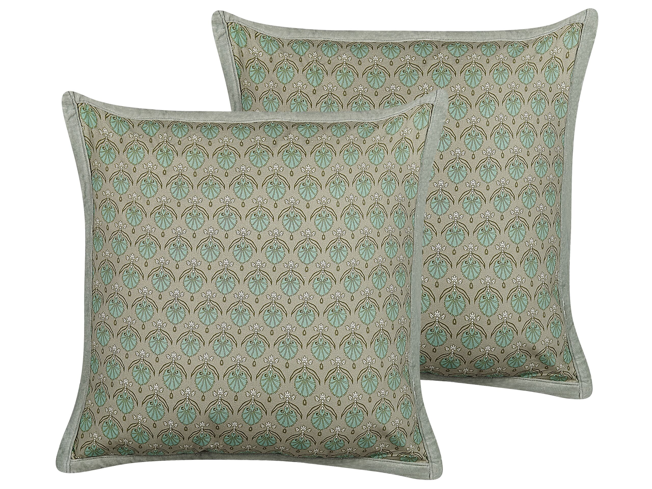 Set of 2 Cotton Cushions Leaf Pattern 45x45cm Green - Gemini Interiors