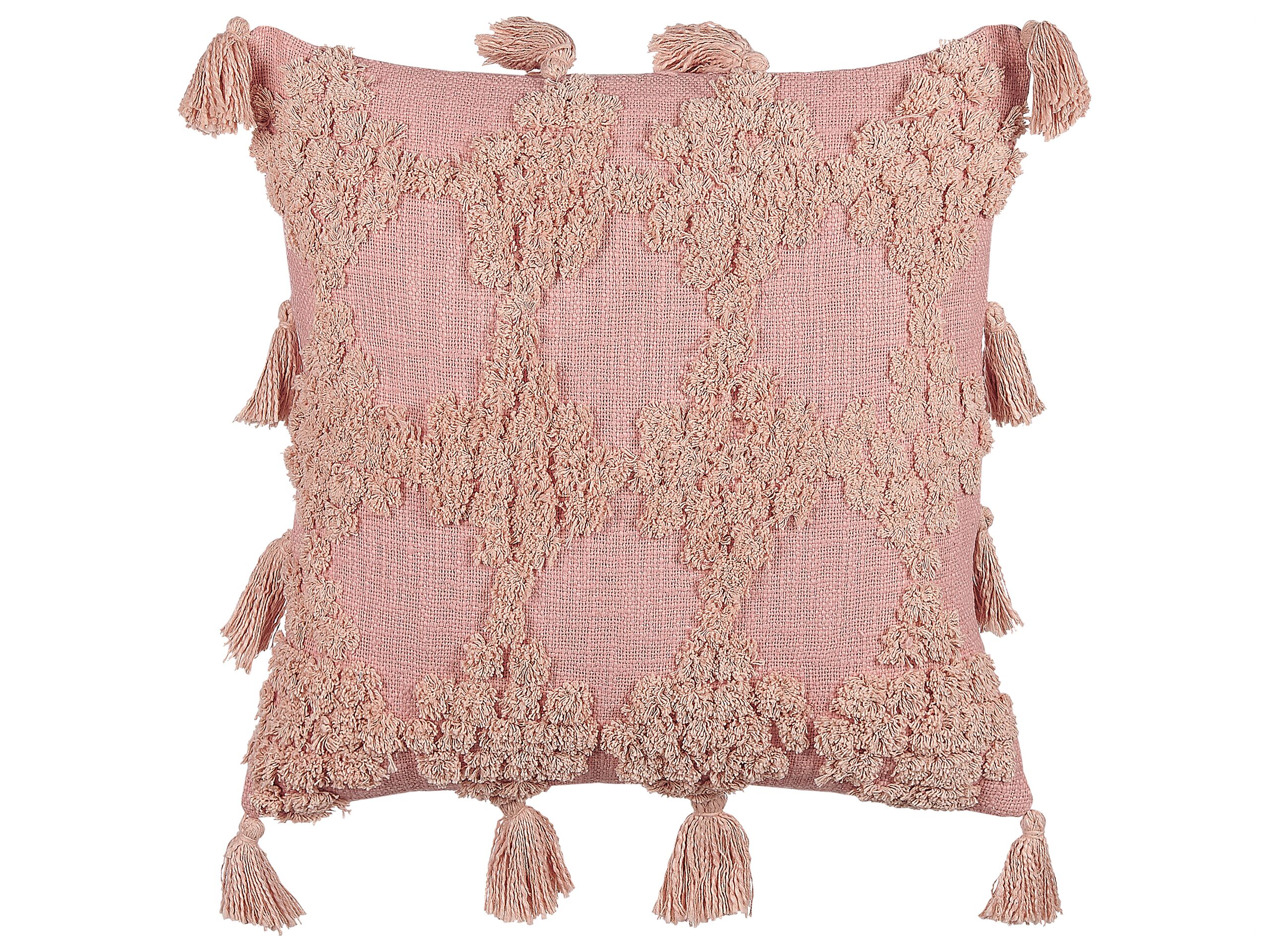 Tufted Cotton Cushion with Tassels 45x45cm Pink - Gemini Interiors