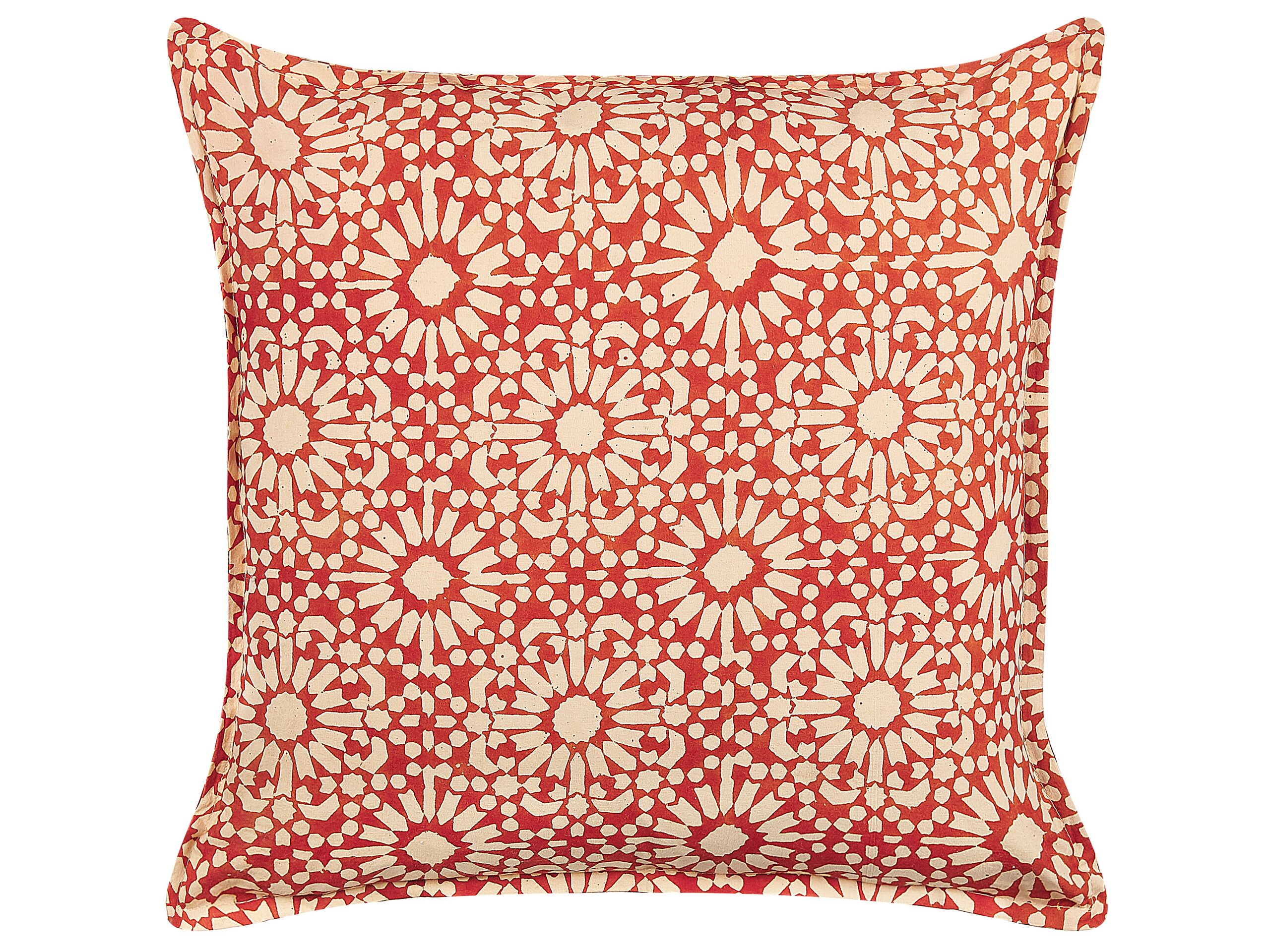 Cotton Cushion Geometric Pattern 45x45cm Red - Gemini Interiors