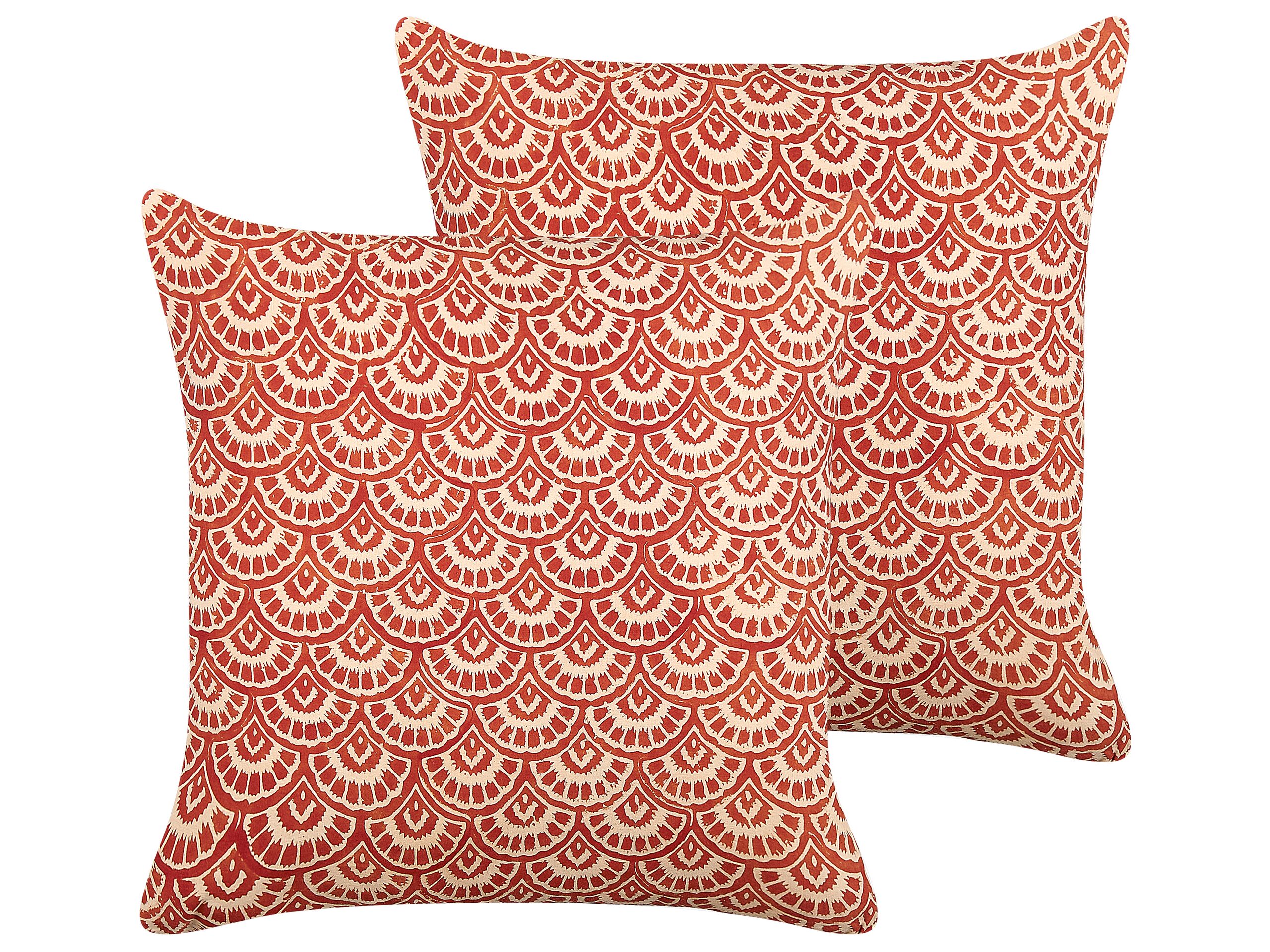 Set of 2 Cotton Cushions Geometric Pattern 45x45cm Red - Gemini Interiors
