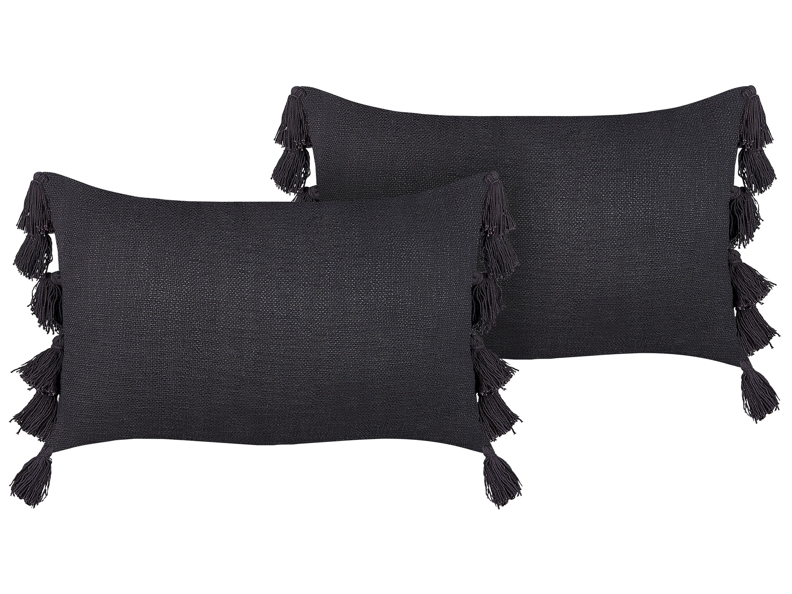 Set of 2 Cotton Cushions With Tassels 35x55cm Grey - Gemini Interiors