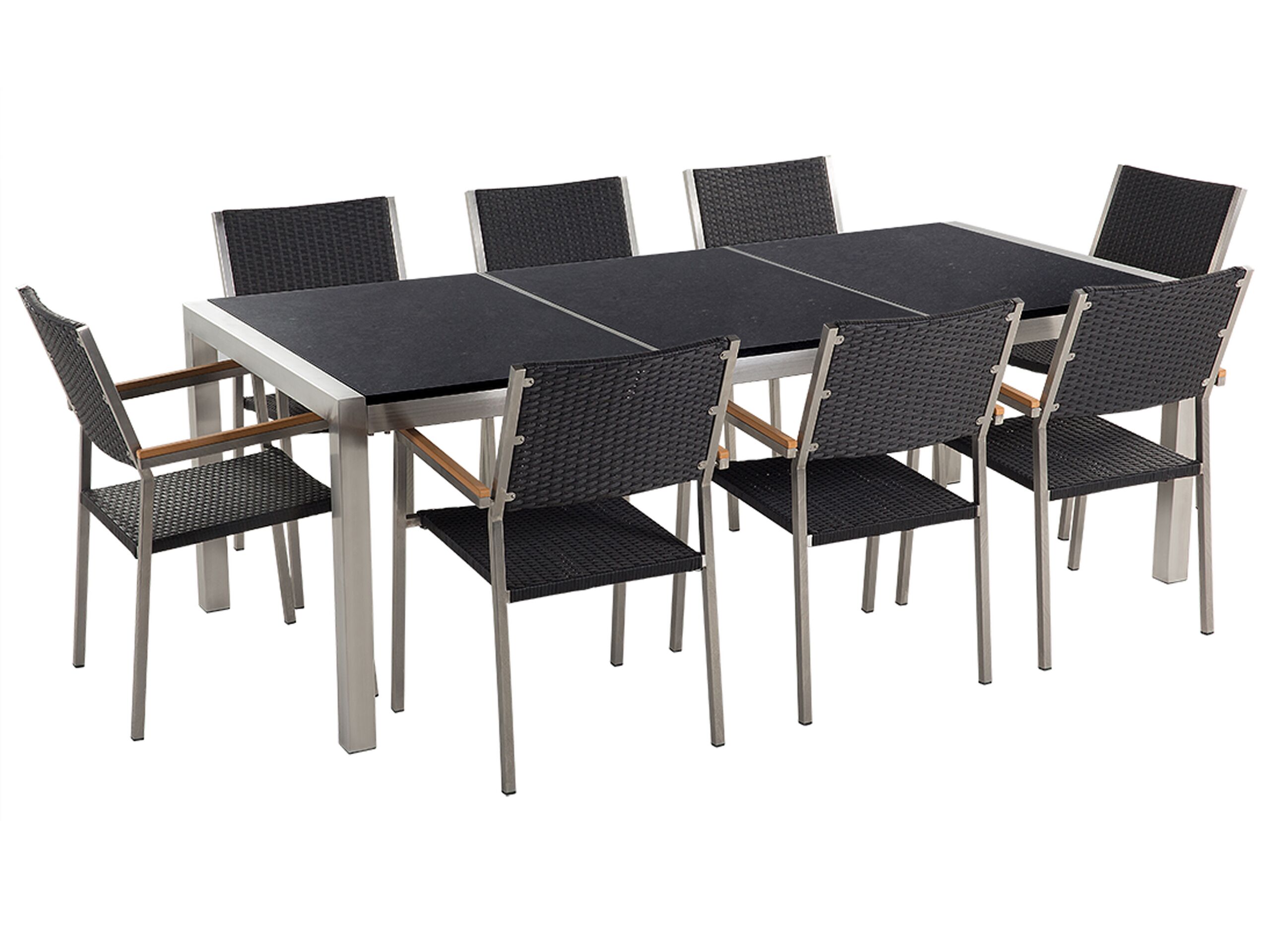 8 Seater Garden Dining Set Black Granite Top and Black Rattan Chairs GROSSETO - Gemini Interiors