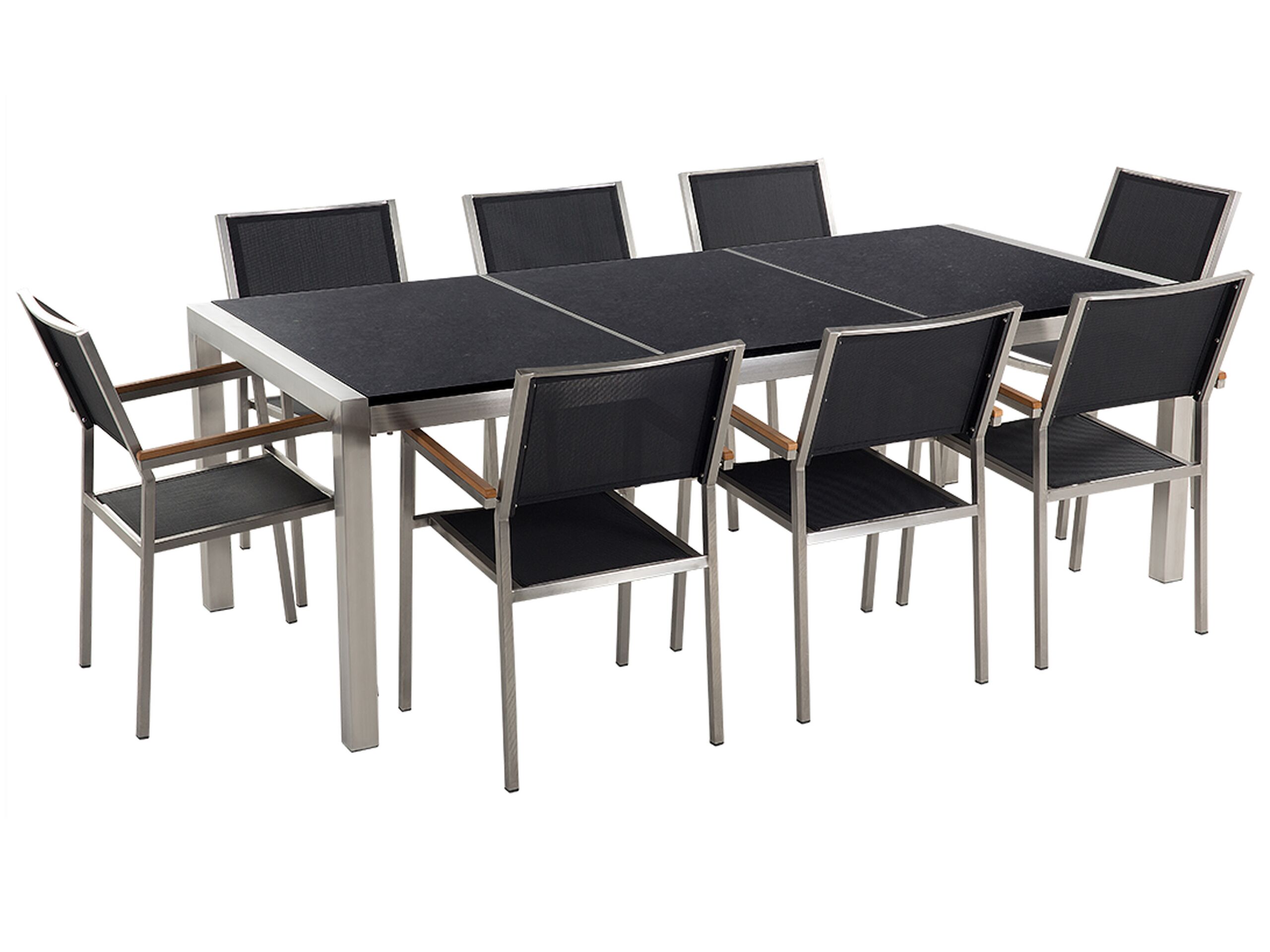 8 Seater Garden Dining Set Black Granite Top and Black Chairs GROSSETO - Gemini Interiors