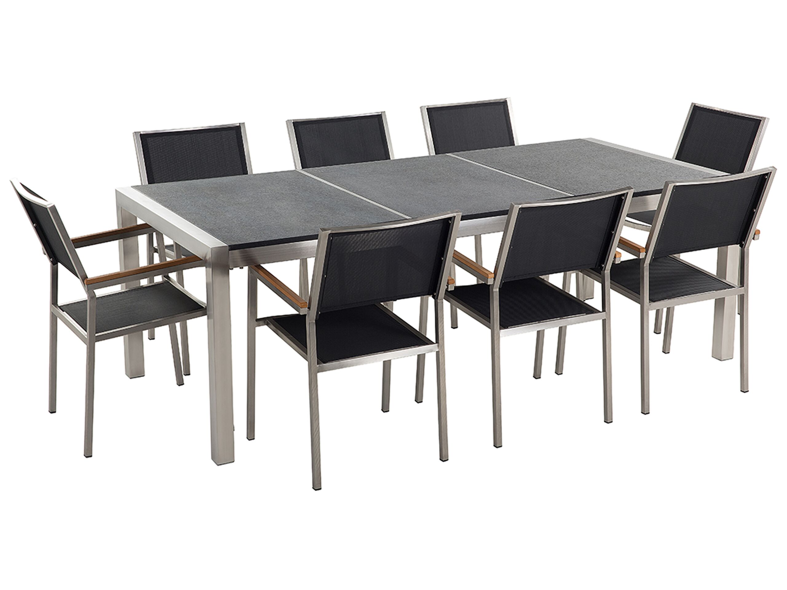 8 Seater Garden Dining Set Black Granite Triple Plate Top with Black Chairs GROSSETO - Gemini Interiors