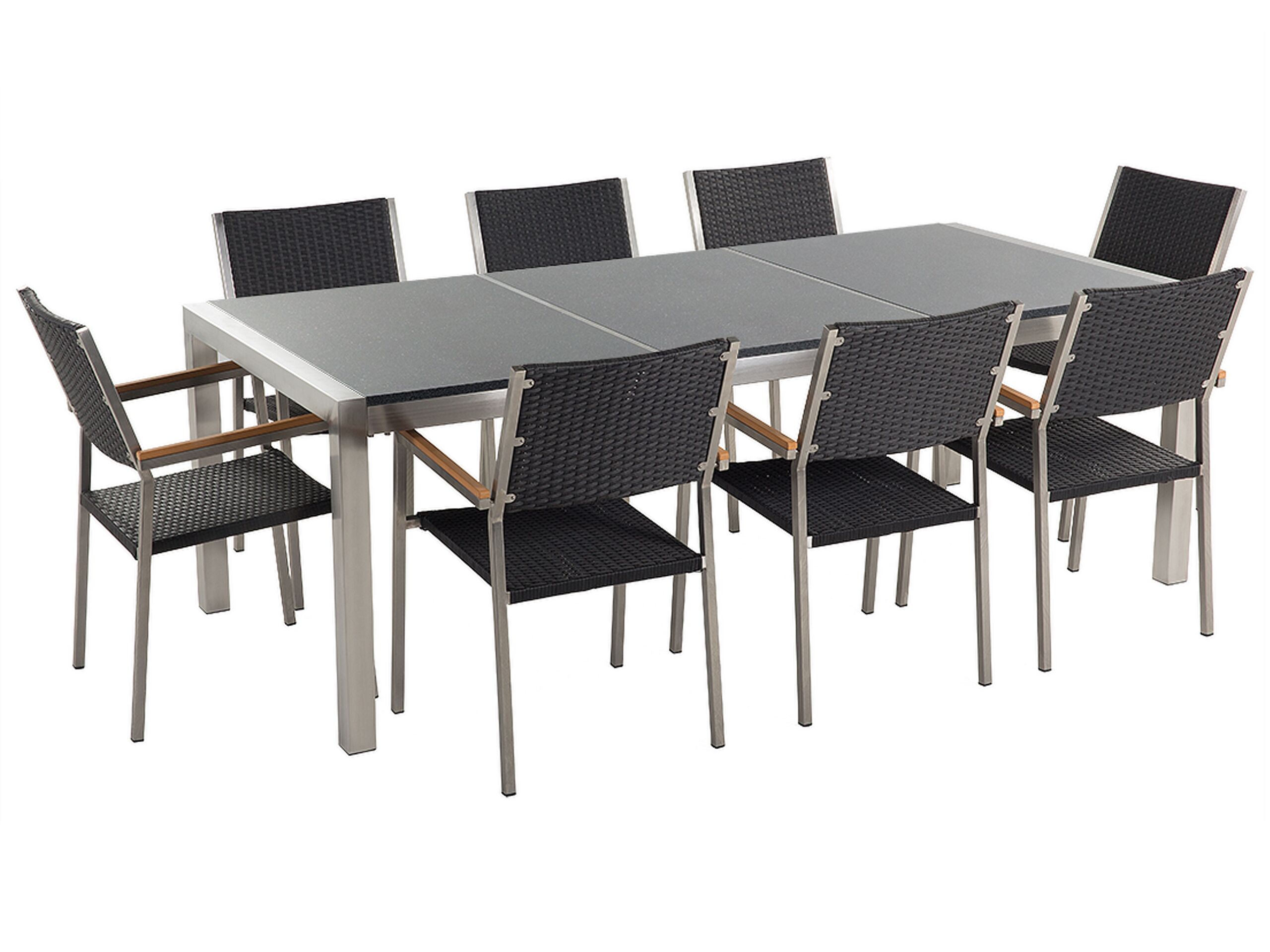 8 Seater Garden Dining Set Grey Granite Top and Black Rattan Chairs GROSSETO - Gemini Interiors