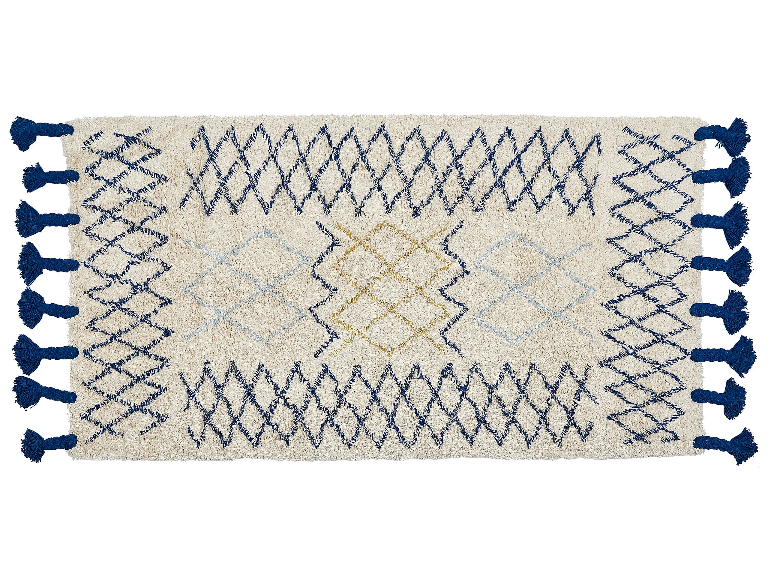 Cotton Area Rug 80x150cm Beige and Blue - Gemini Interiors