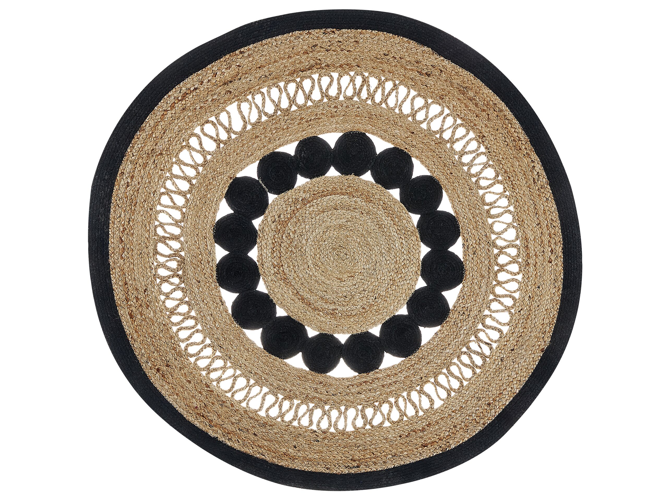 Round Jute Area Rug 120cm Beige and Black - Gemini Interiors