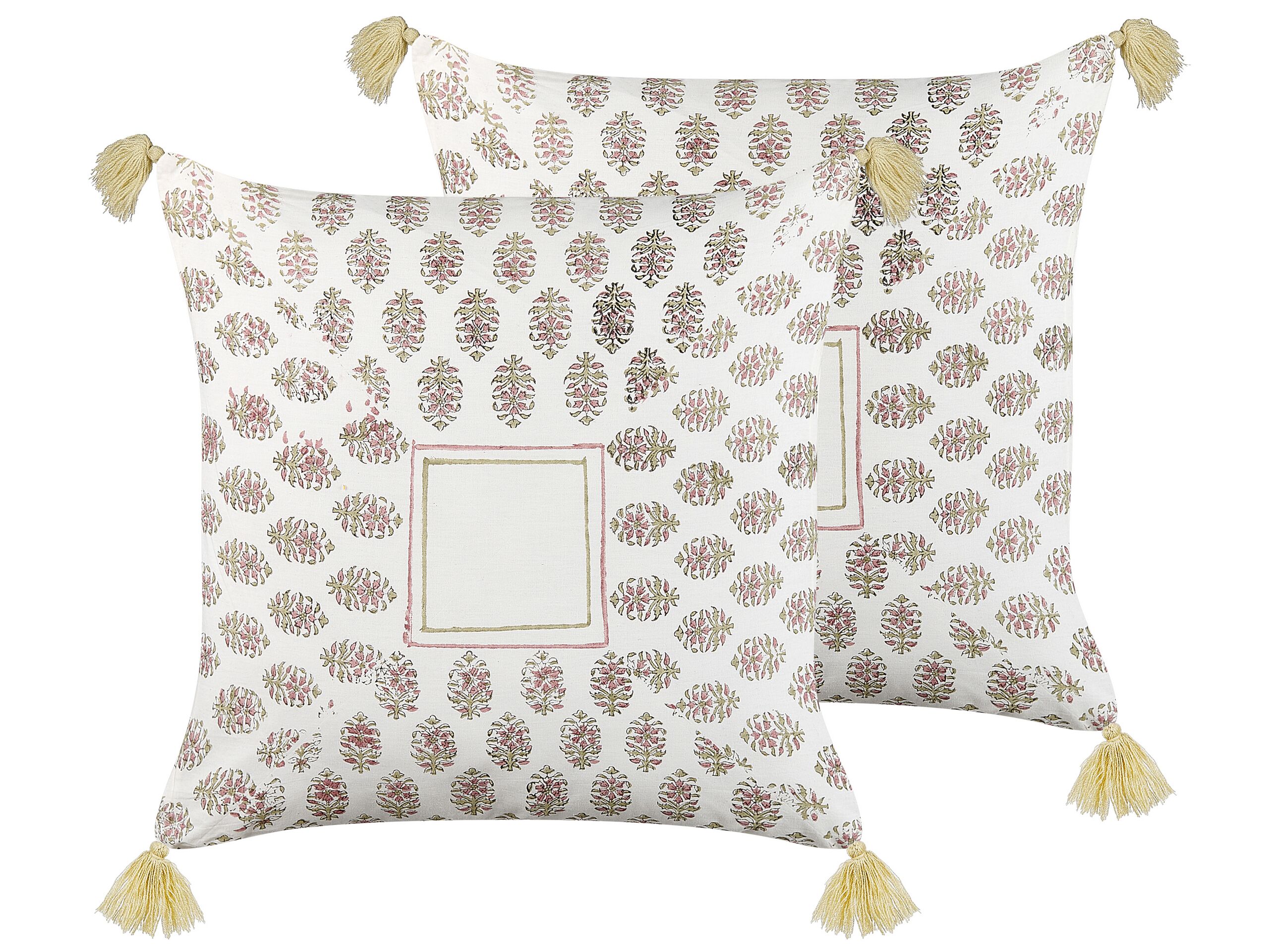 Set of 2 Cotton Cushions Geometric Pattern with Tassels 45x45cm Multicolour - Gemini Interiors