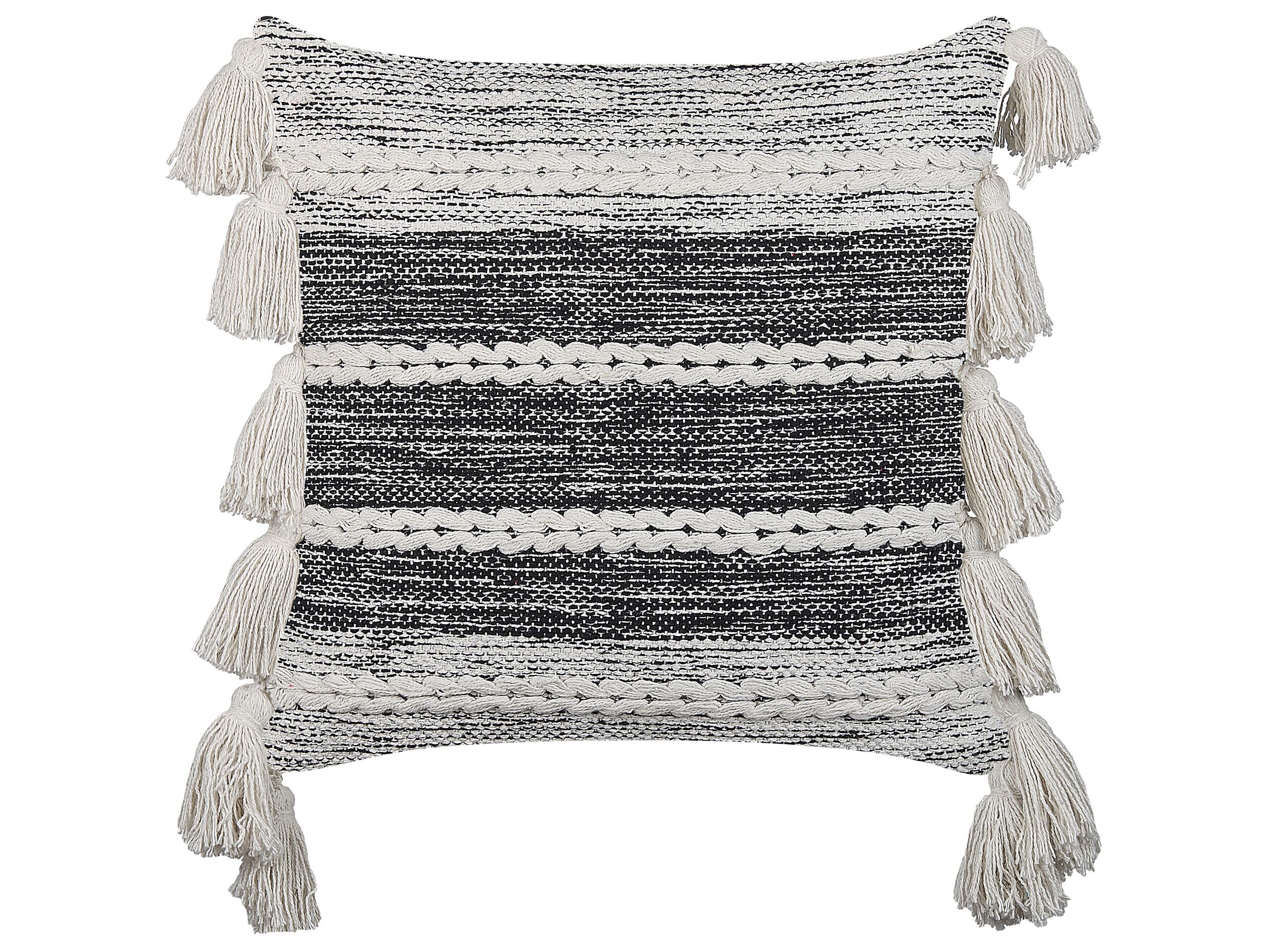 Cotton Cushion with Tassels 45x45cm Black and White - Gemini Interiors