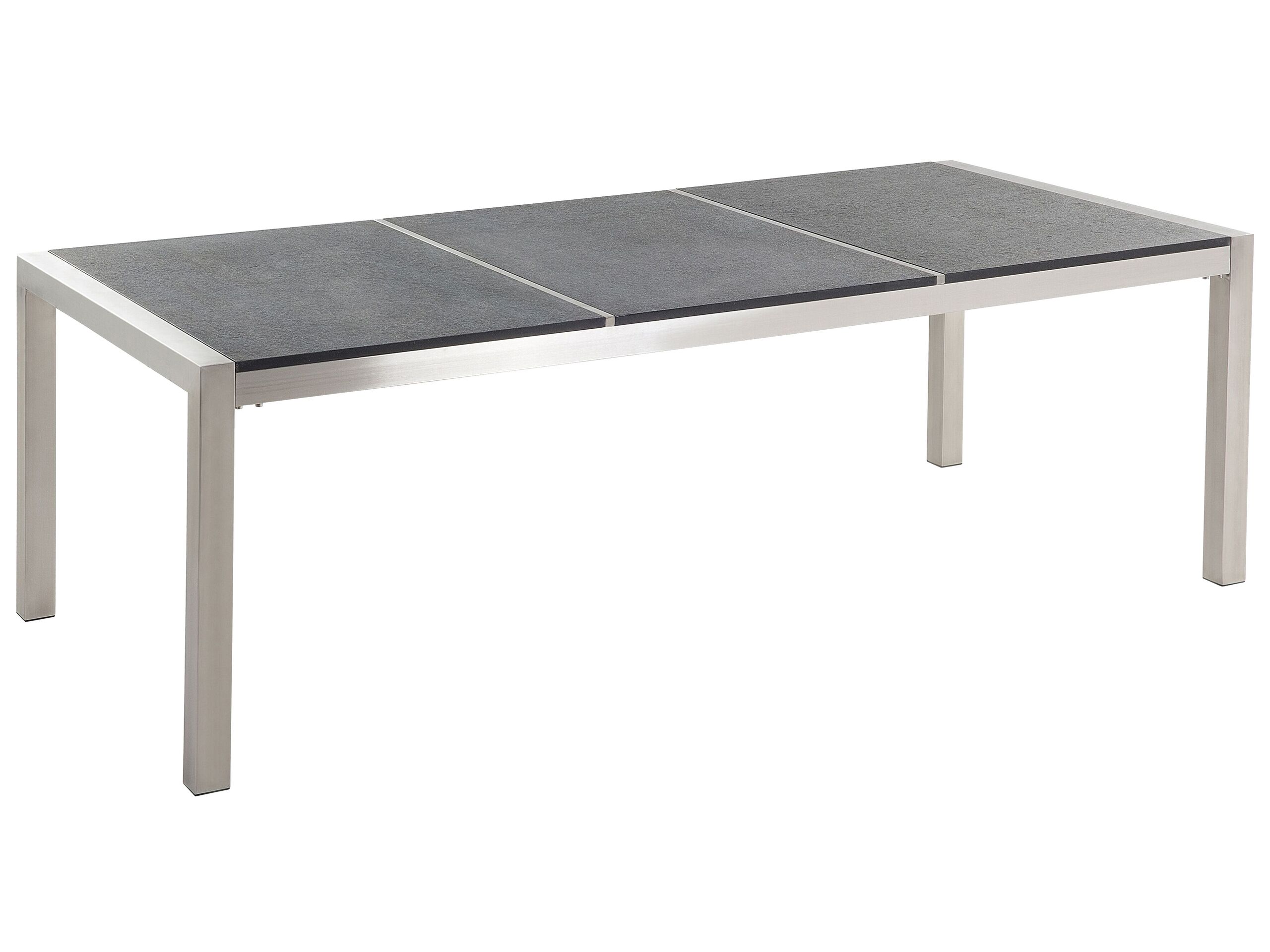 Flamed Granite Garden Table Triple Plate Top 220 x 100 cm Black GROSSETO - Gemini Interiors