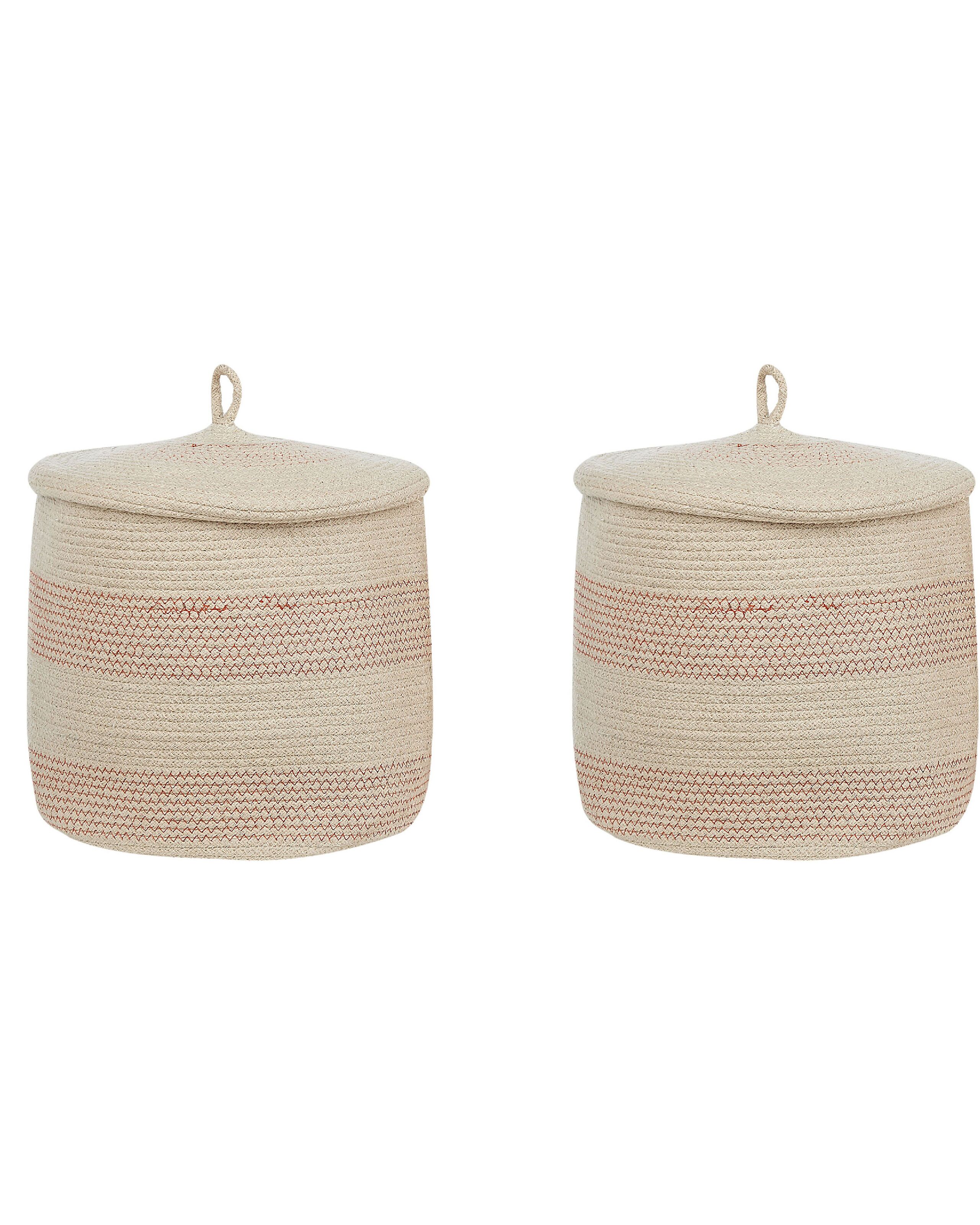 Set of 2 Cotton Baskets with Lids Light Beige - Gemini Interiors