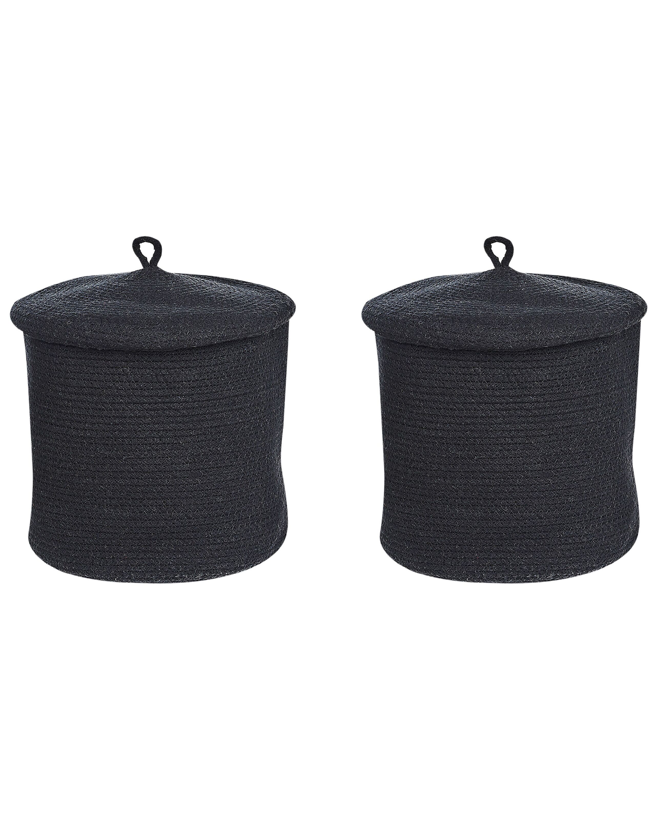 Set of 2 Cotton Baskets with Lids Black - Gemini Interiors
