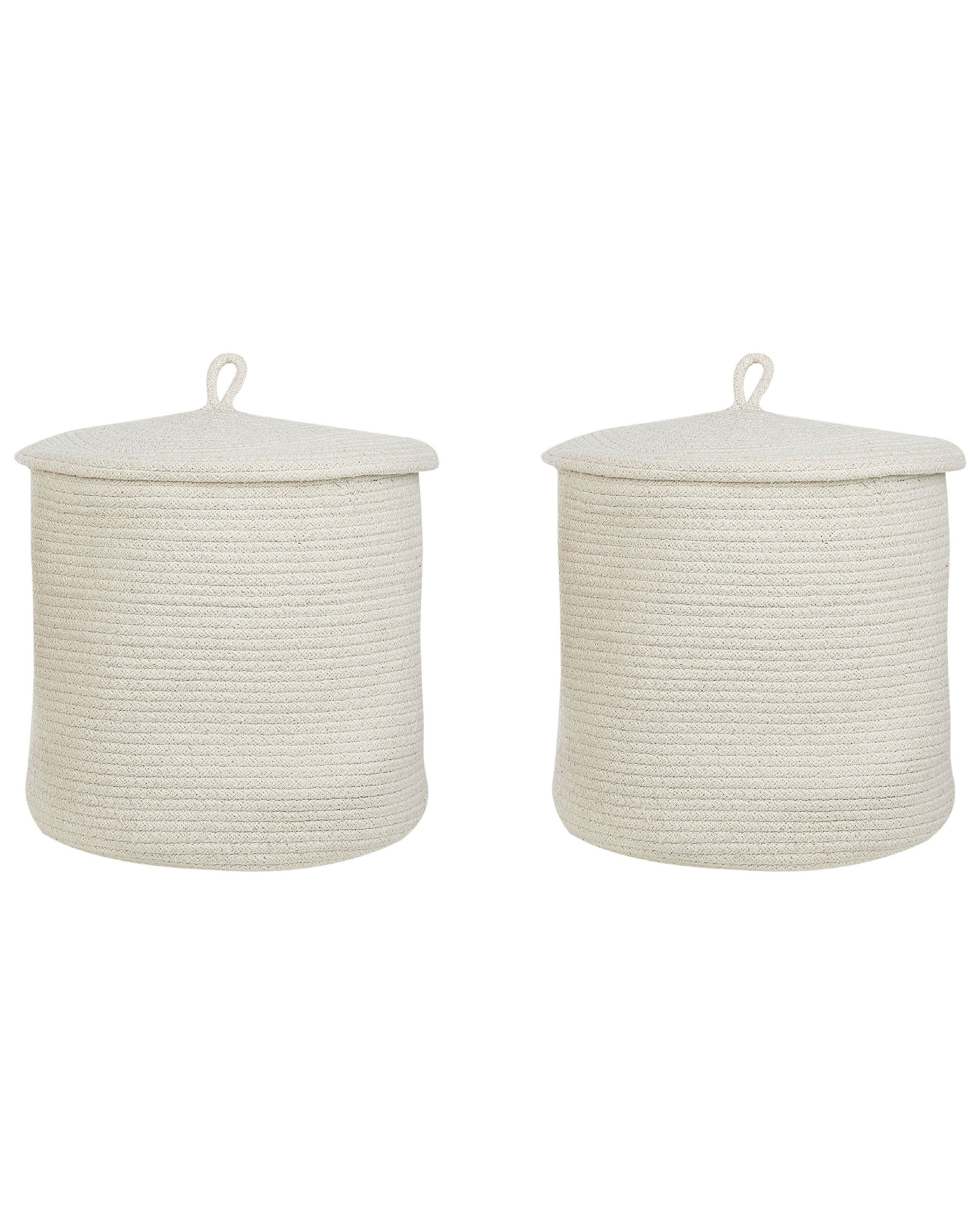 Set of 2 Cotton Baskets with Lids Off - White - Gemini Interiors