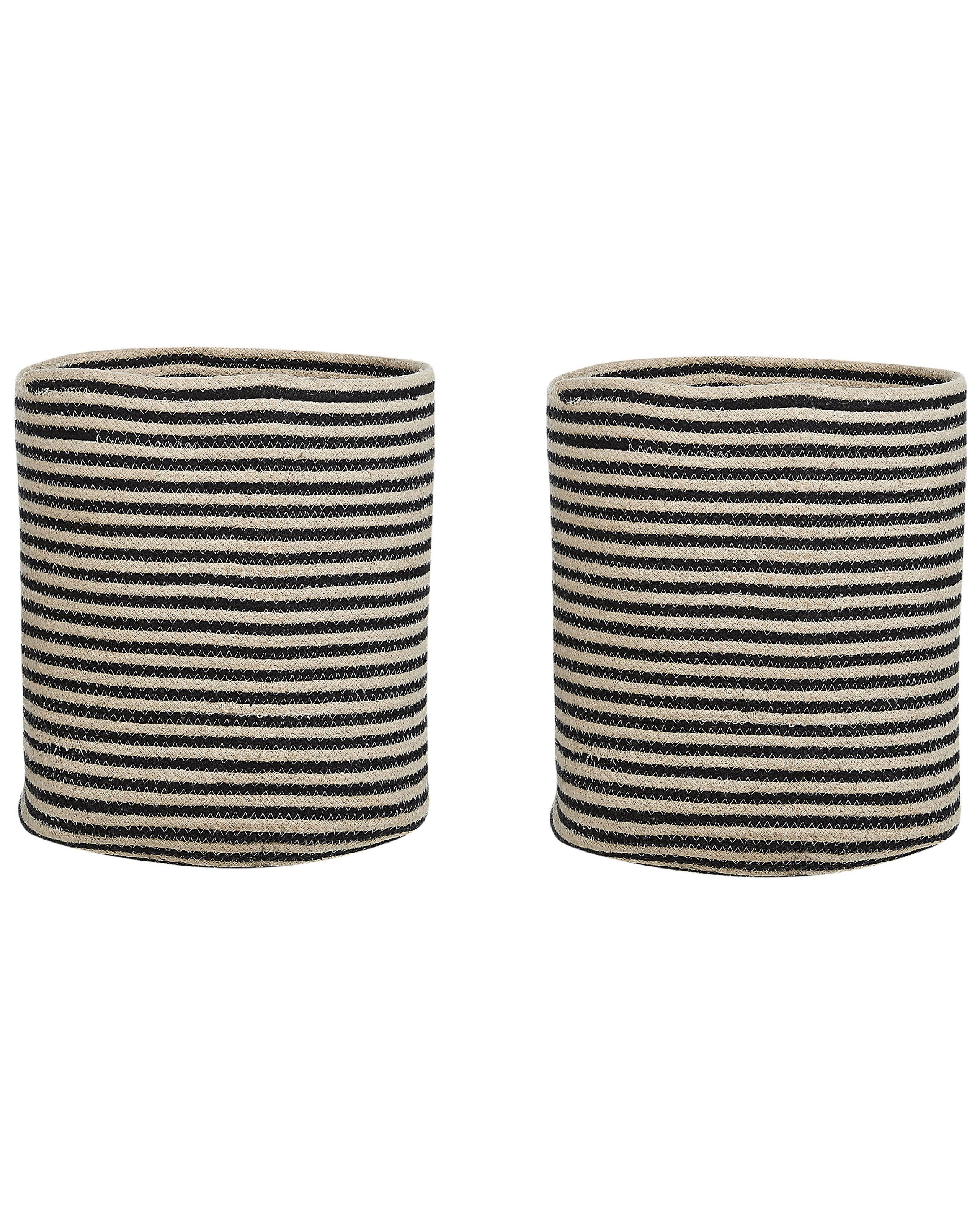 Set of 2 Cotton Baskets Beige and Black - Gemini Interiors
