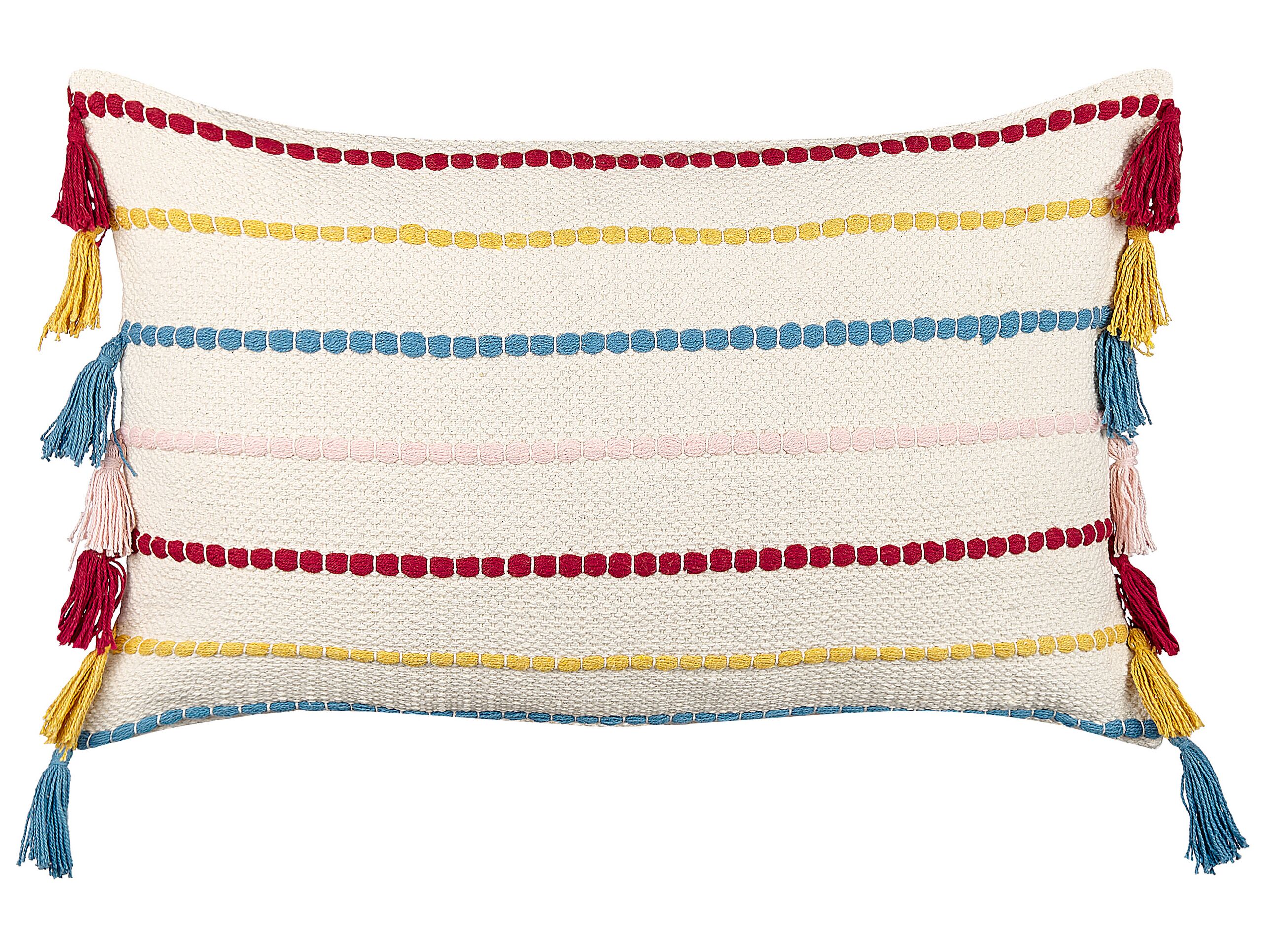 Cotton Cushion Striped Pattern with Tassels 40x60cm Multicolour - Gemini Interiors