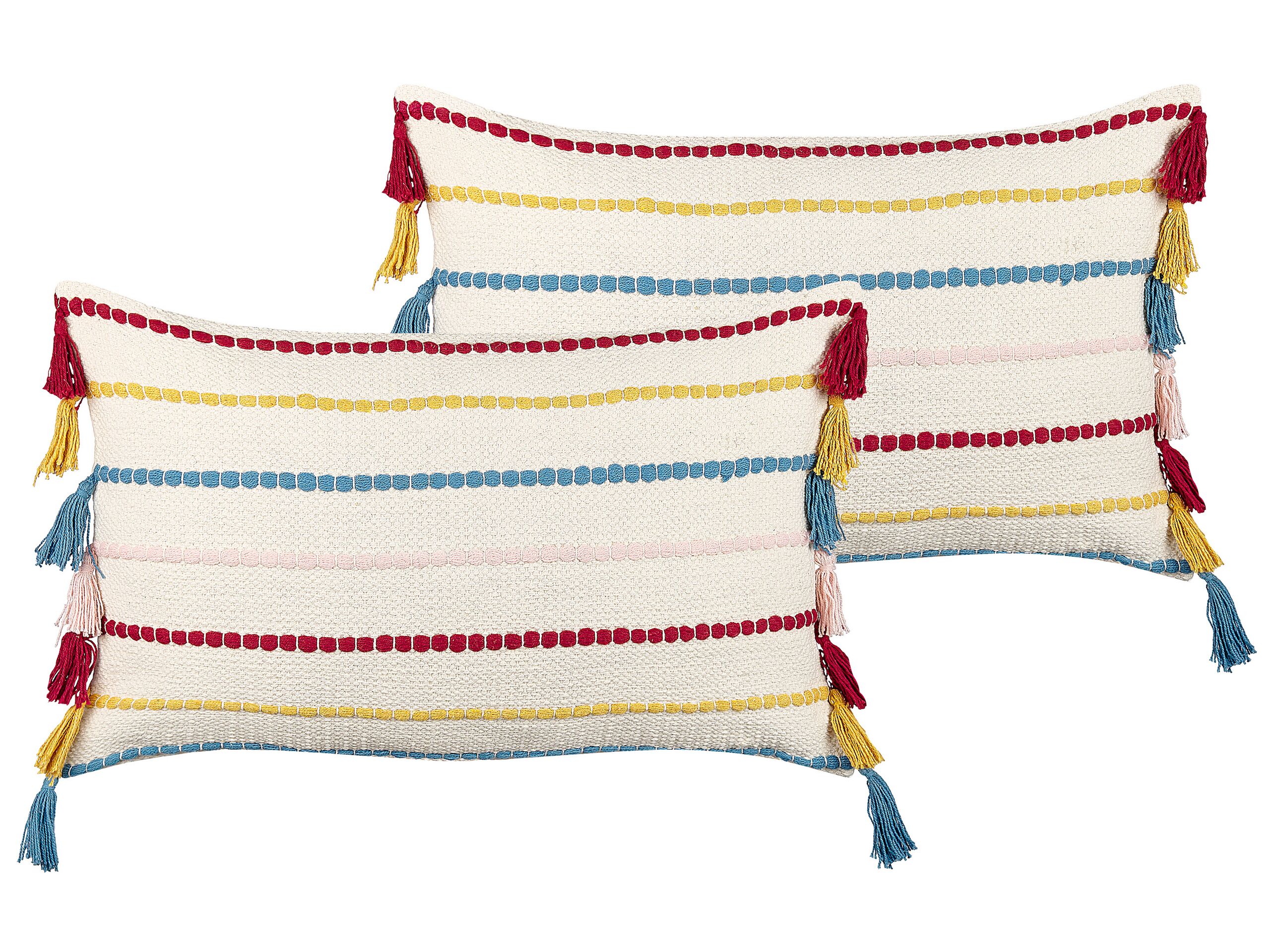 Set of 2 Cushions Striped Pattern with Tassels 40x60cm Multicolour - Gemini Interiors