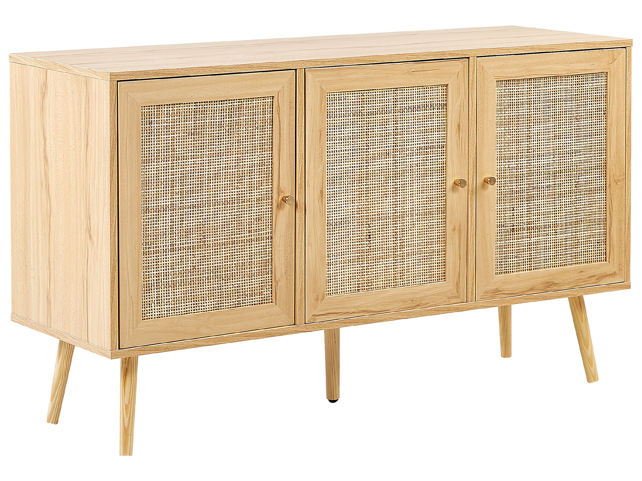 Rattan 3 Door Sideboard Light Wood PEROTE - Gemini Interiors