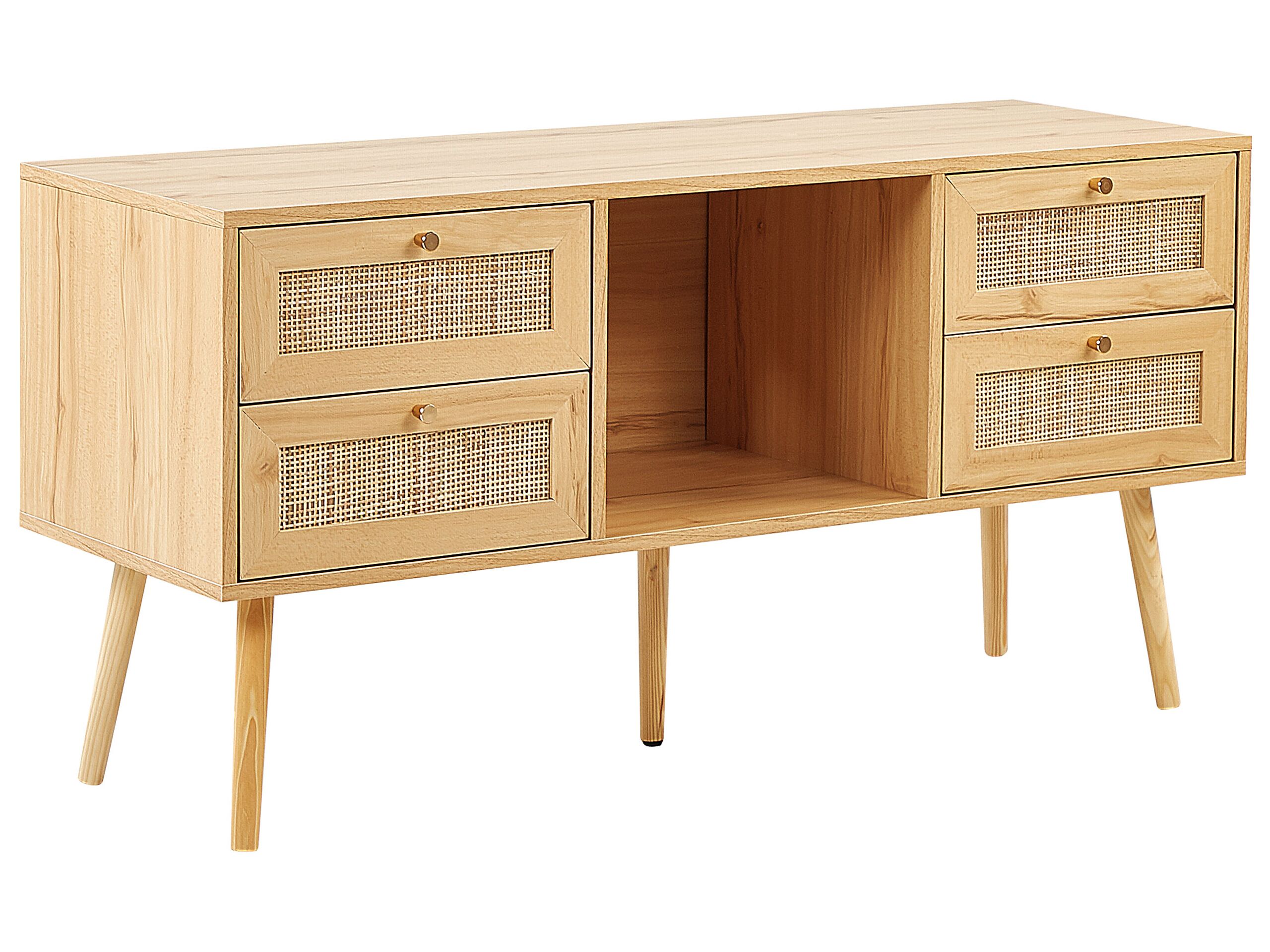 Rattan TV Stand Light Wood PEROTE - Gemini Interiors