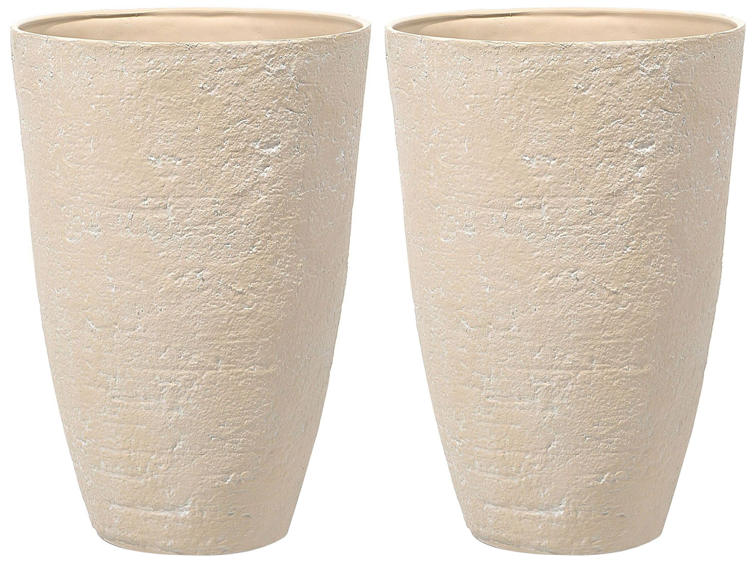Set of 2 Plant Pots 51 x 51 x 71 cm Beige CAMIA - Gemini Interiors