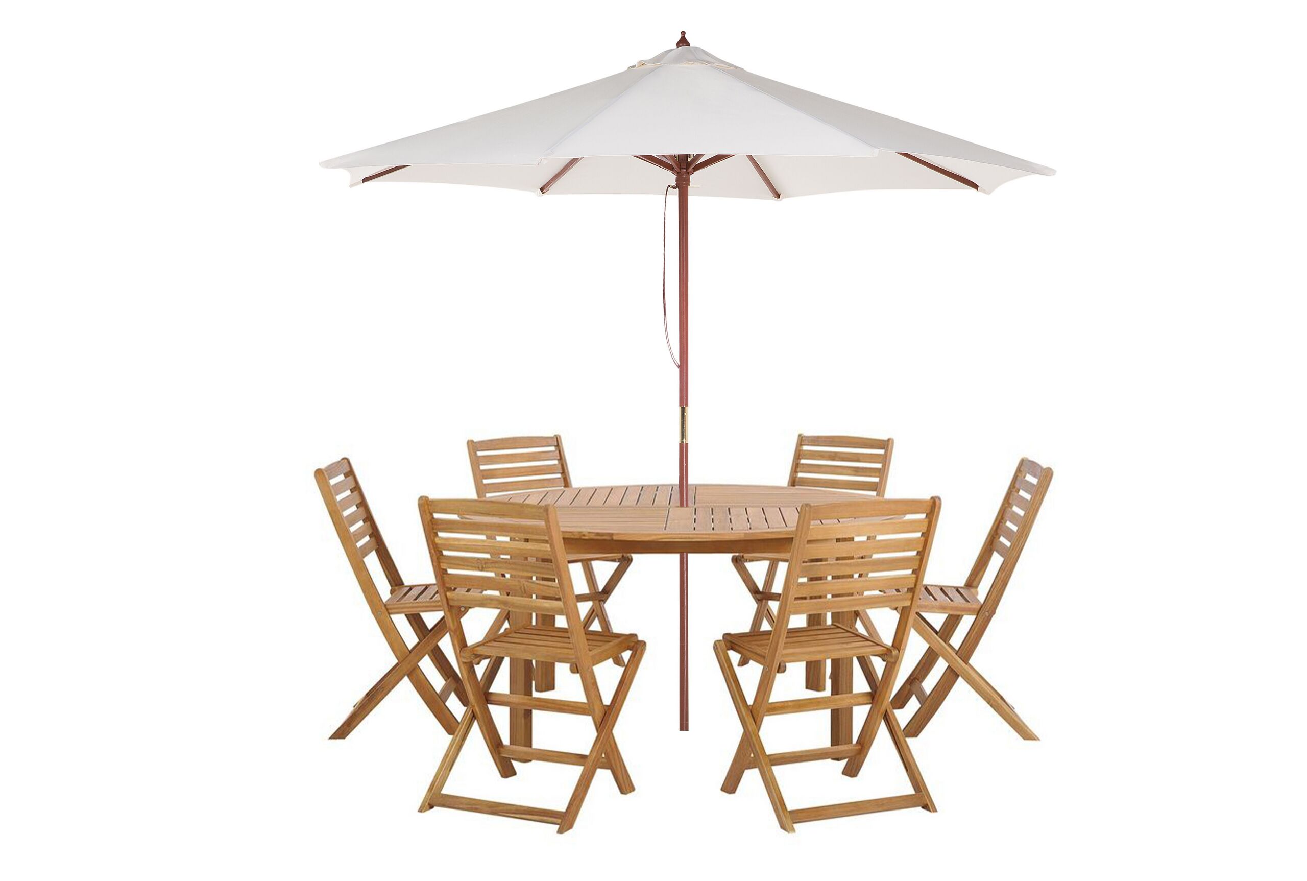 6 Seater Acacia Wood Garden Dining Set TOLVE with Parasol (12 Options) - Gemini Interiors