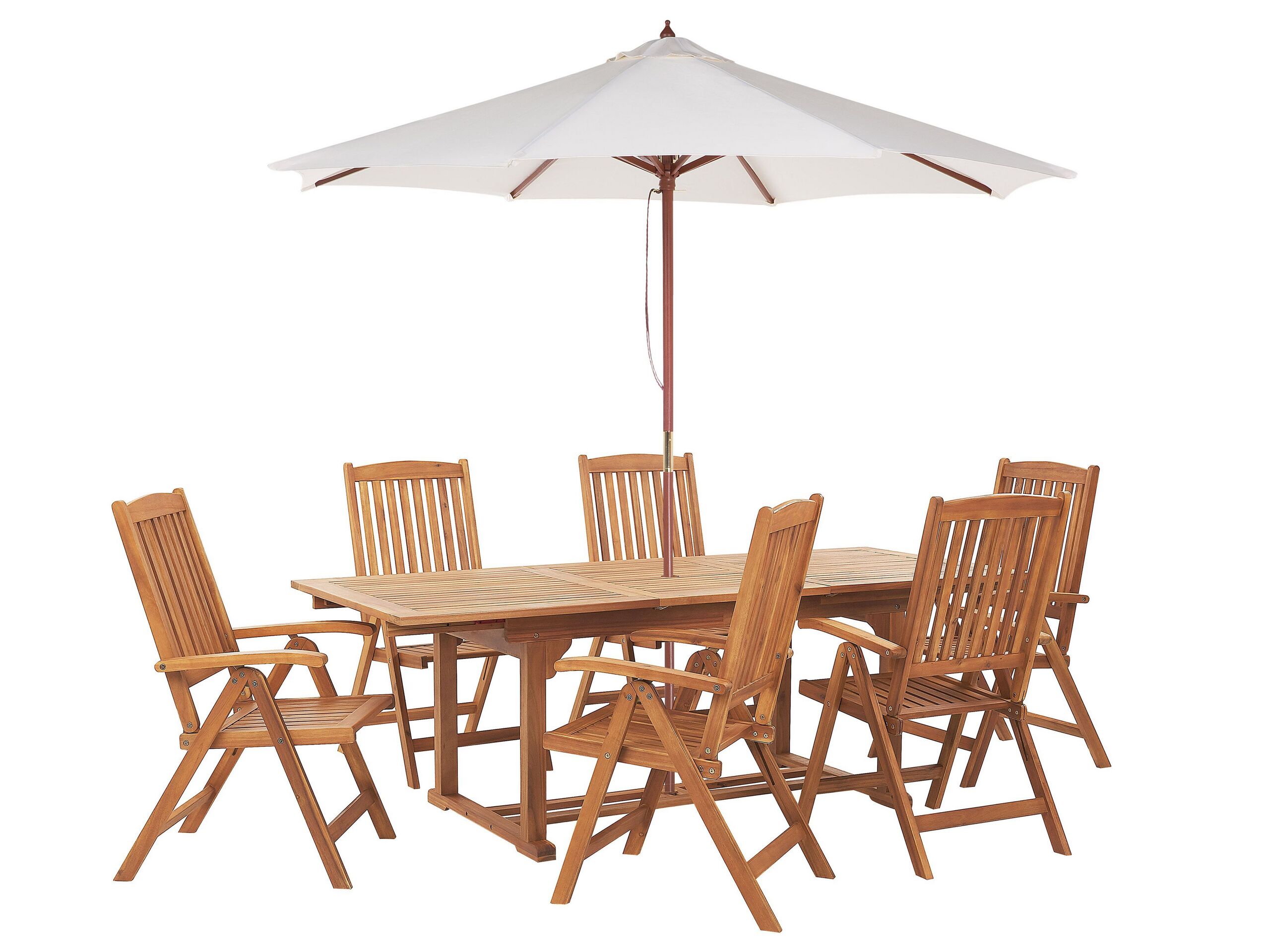 6 Seater Acacia Wood Garden Dining Set JAVA with Parasol (12 Options) - Gemini Interiors