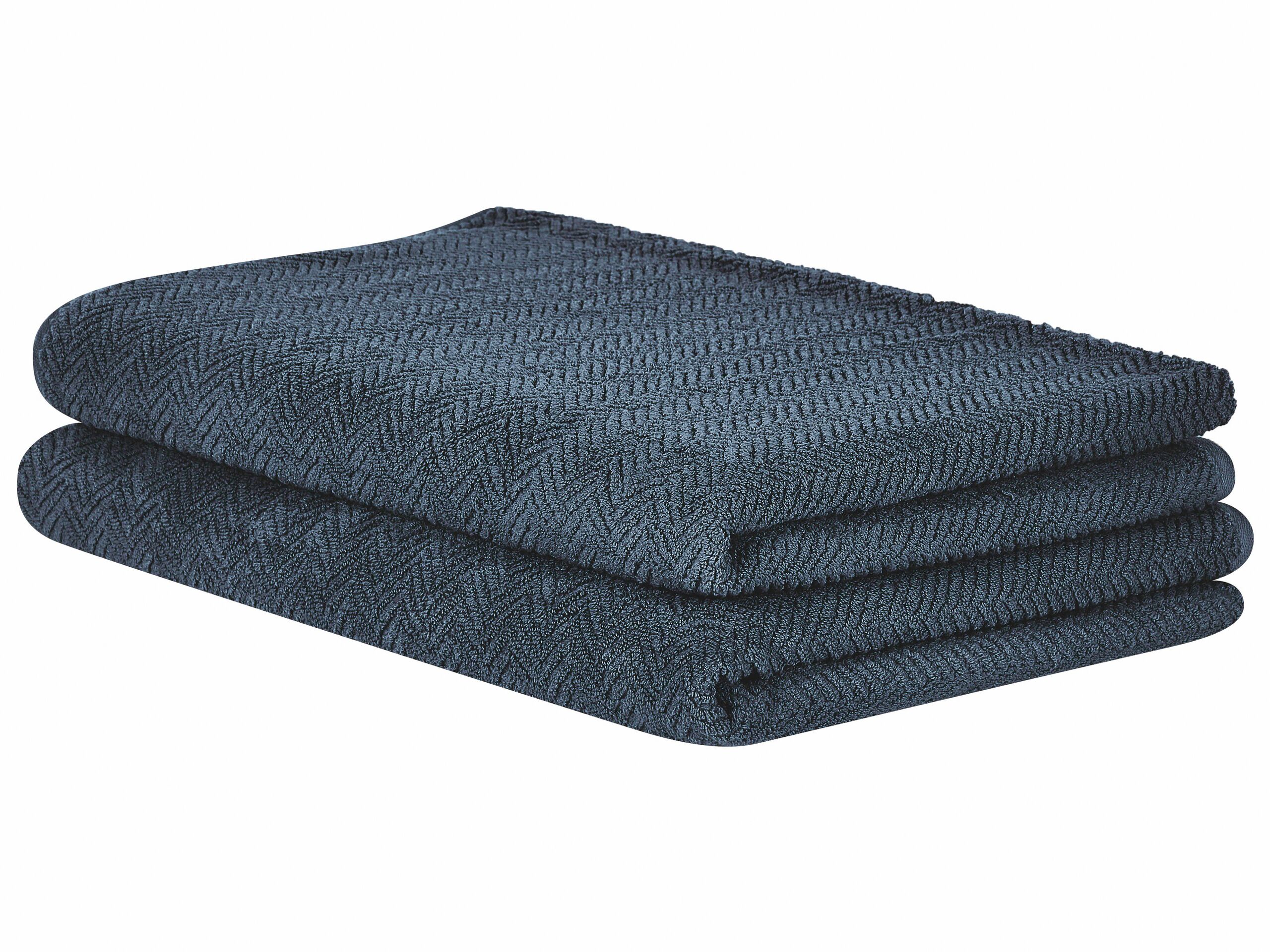 Set of 2 Cotton Terry Towels Dark Blue MITIARO - Gemini Interiors