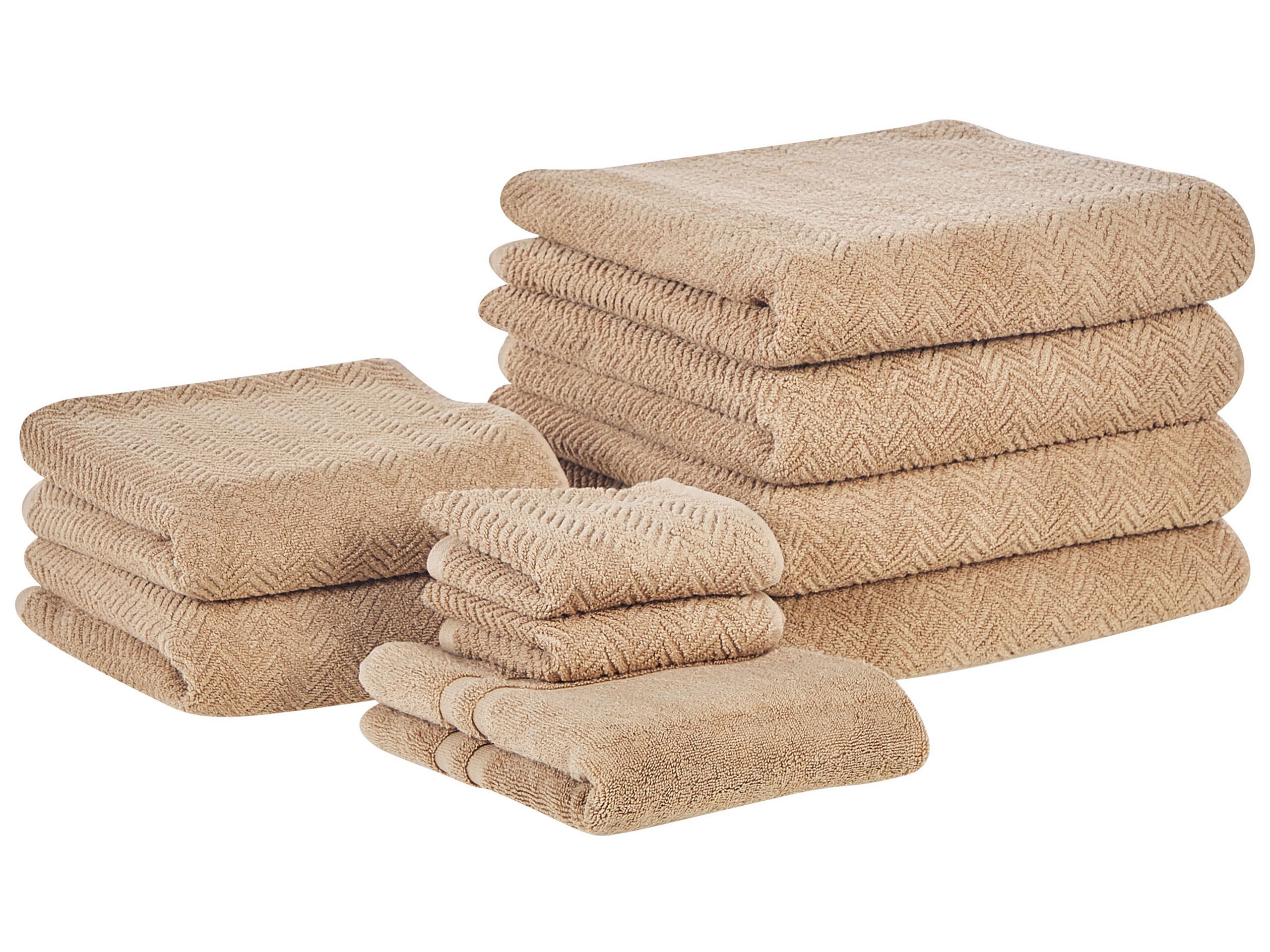 Set of 9 Cotton Terry Towels Beige MITIARO - Gemini Interiors