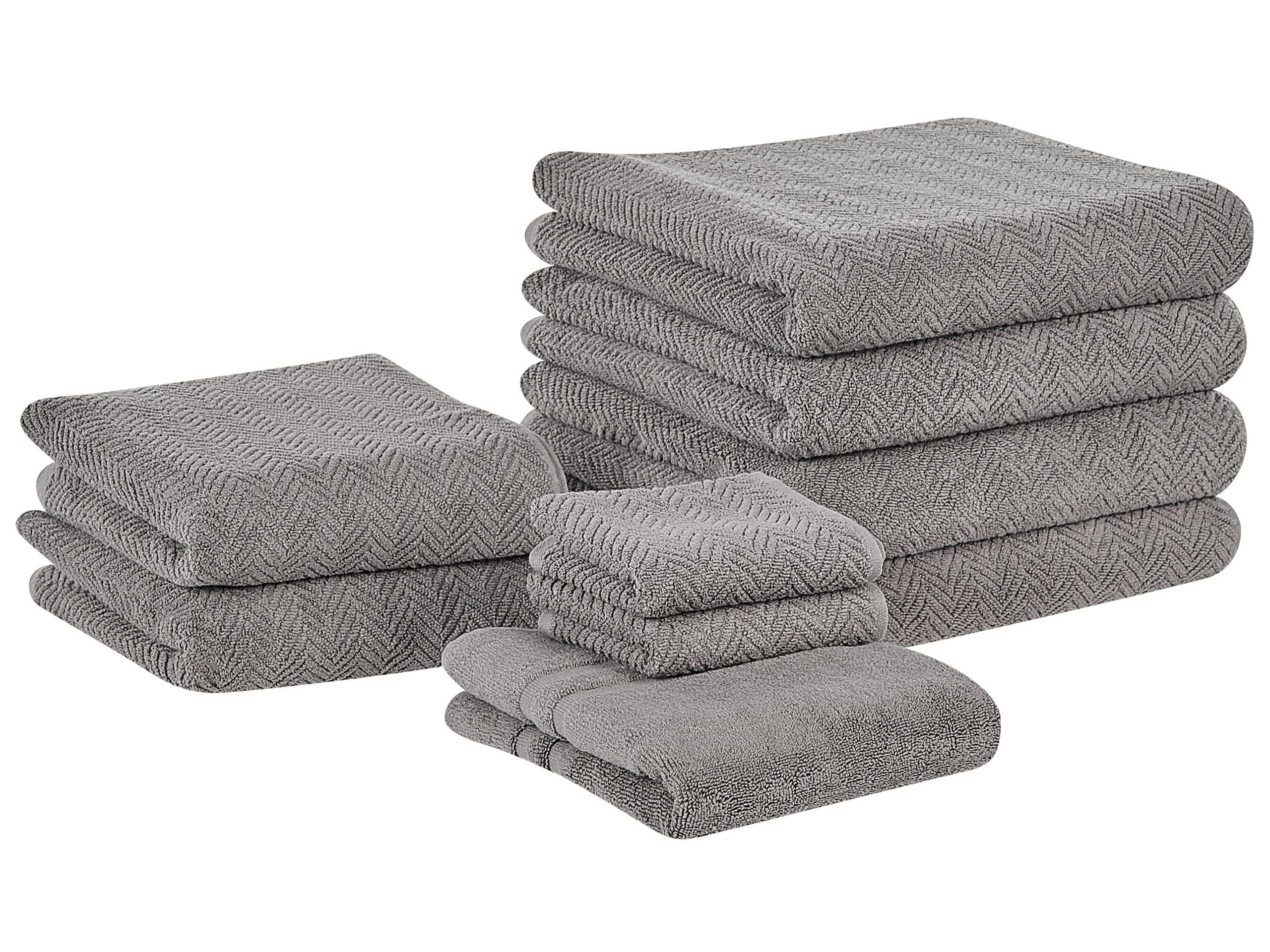 Set of 9 Cotton Terry Towels Grey MITIARO - Gemini Interiors