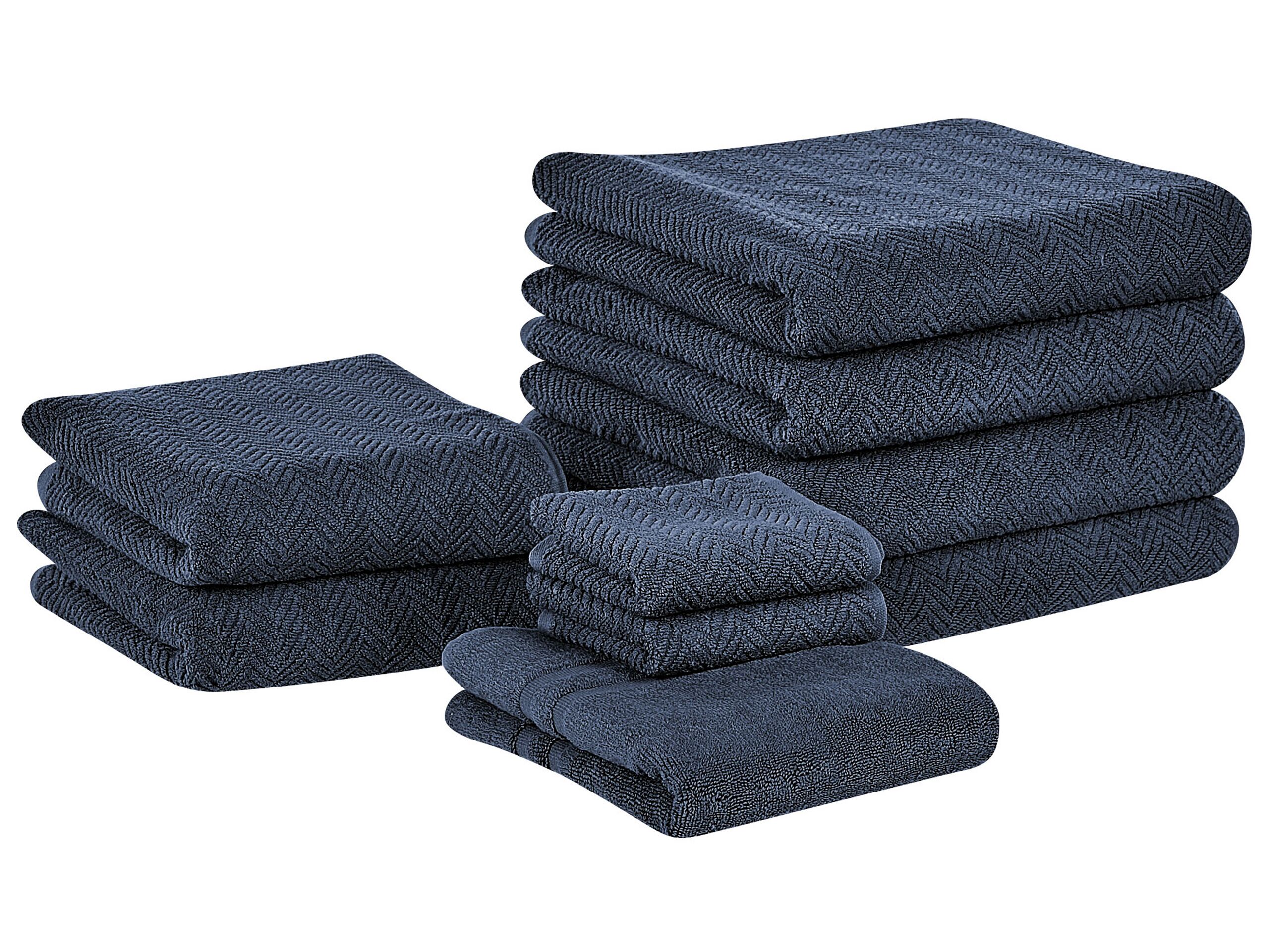 Set of 9 Cotton Terry Towels Dark Blue MITIARO - Gemini Interiors